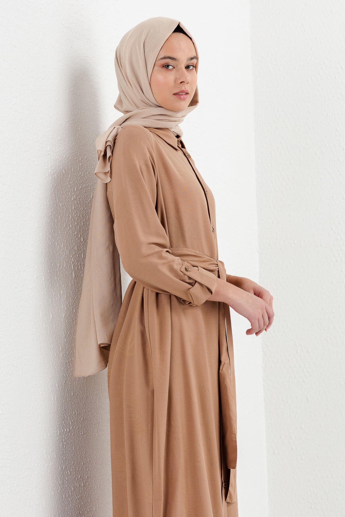 NİHAN Elbise Nihan Gömlek Yaka Elbise  Camel_modest