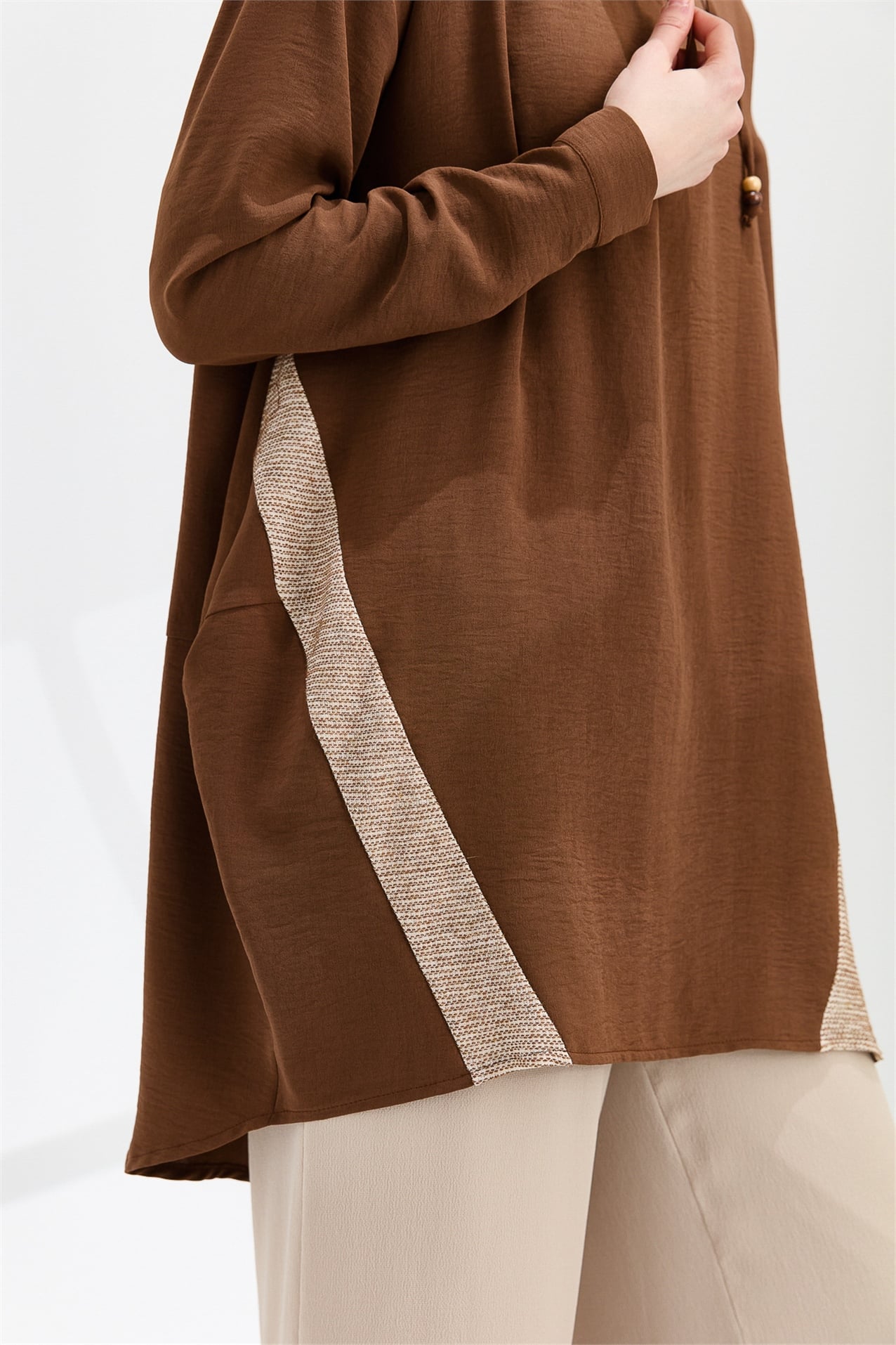 NİHAN Tunik Nihan Gömlek Yaka Oversize Tunik  Kahve_modest
