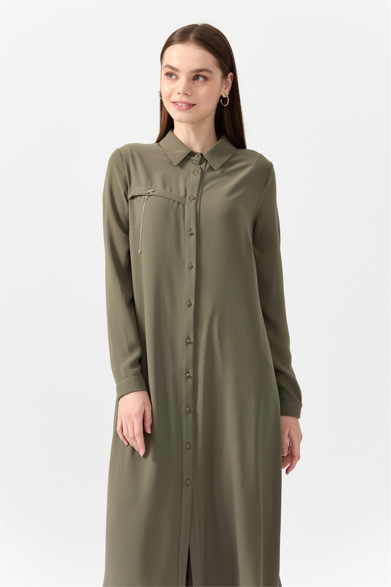 NİHAN Tunik Nihan Gömlek Yaka Tunik  Haki_modest