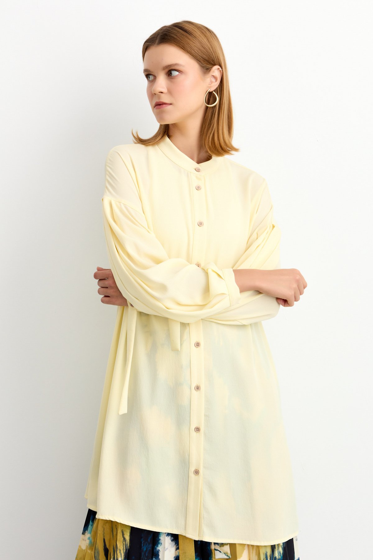 NİHAN Tunik Nihan Hakim Yaka Tunik  Bej_modest