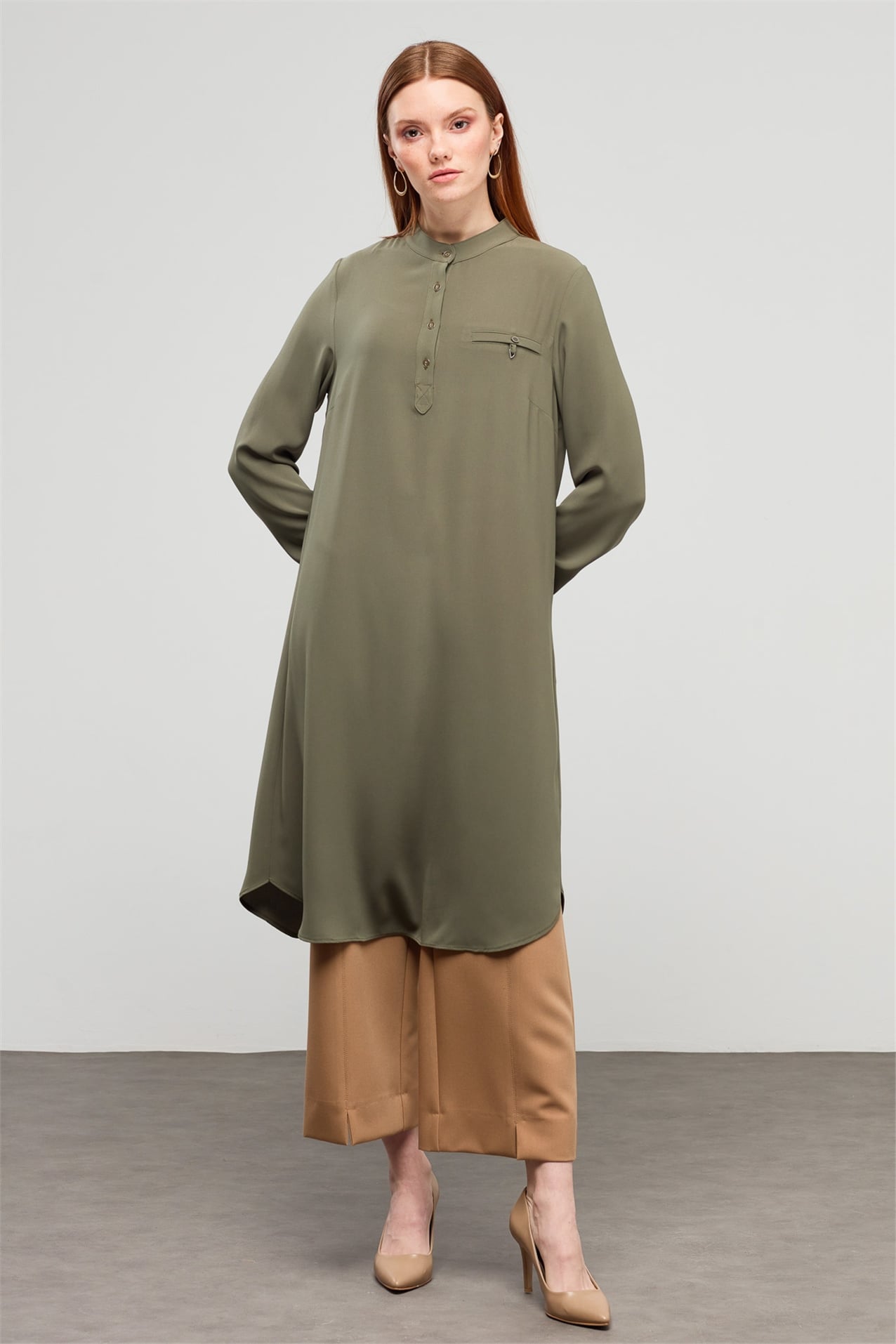 NİHAN Tunik Nihan Hakim Yaka Tunik  Haki_modest