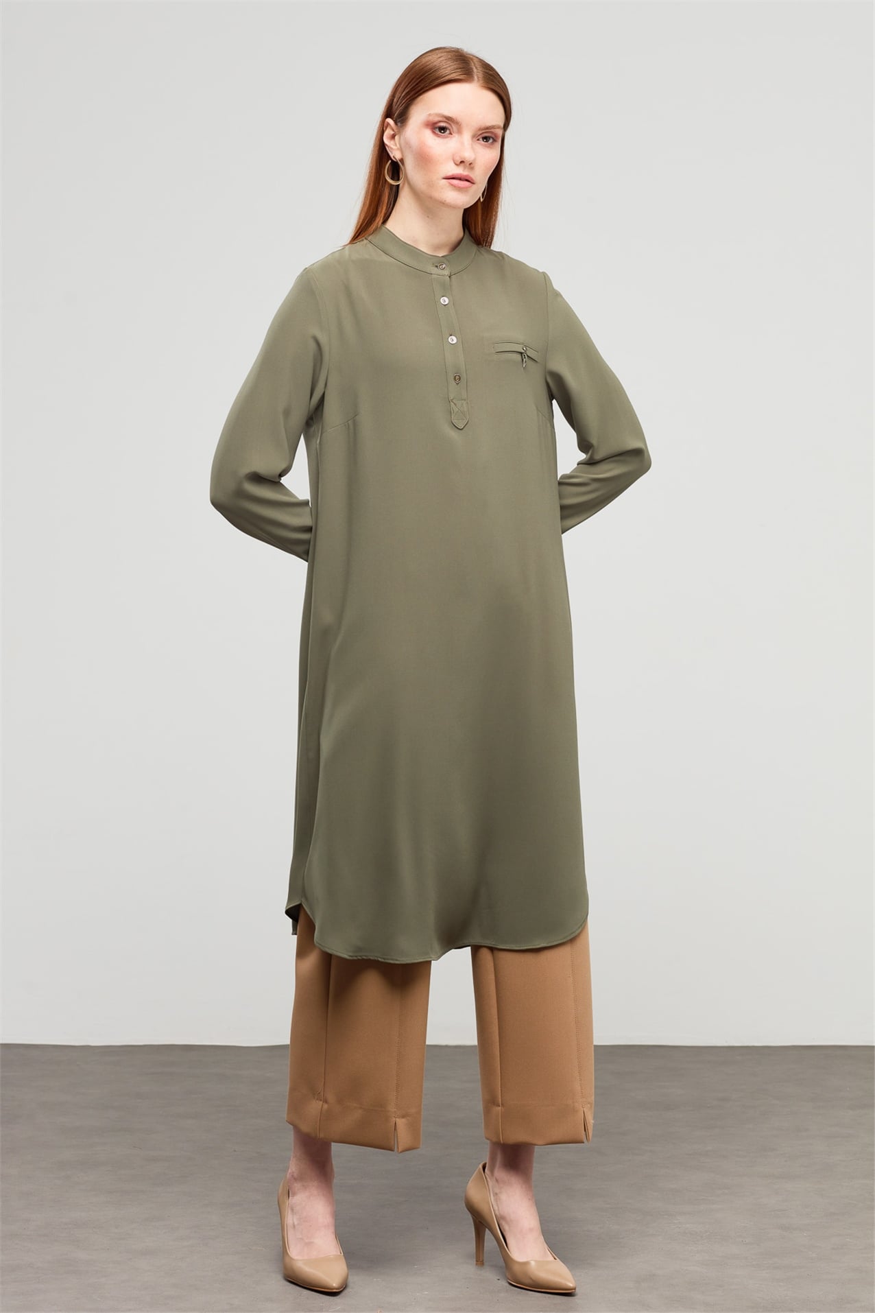 NİHAN Tunik Nihan Hakim Yaka Tunik  Haki_modest