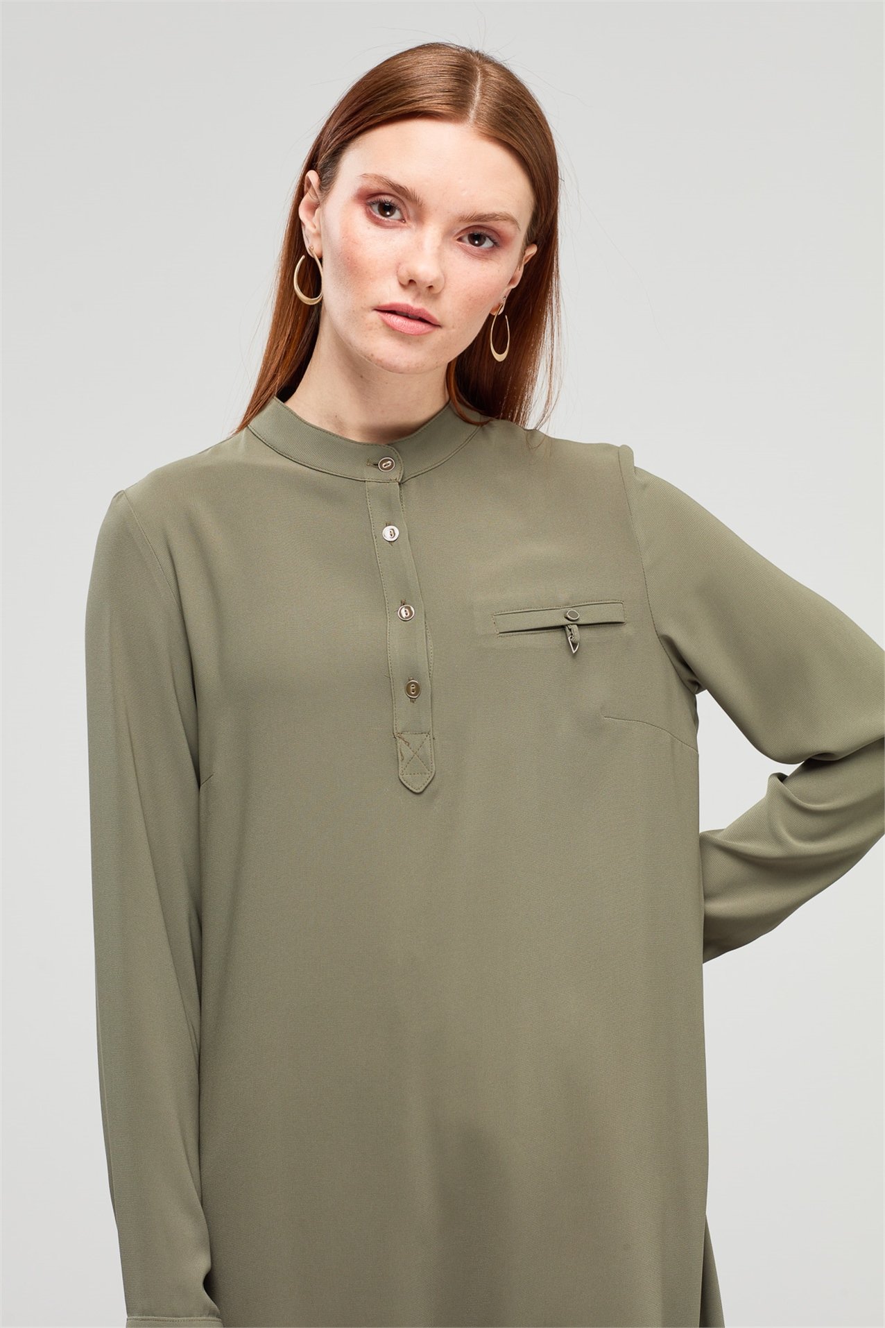 NİHAN Tunik Nihan Hakim Yaka Tunik  Haki_modest