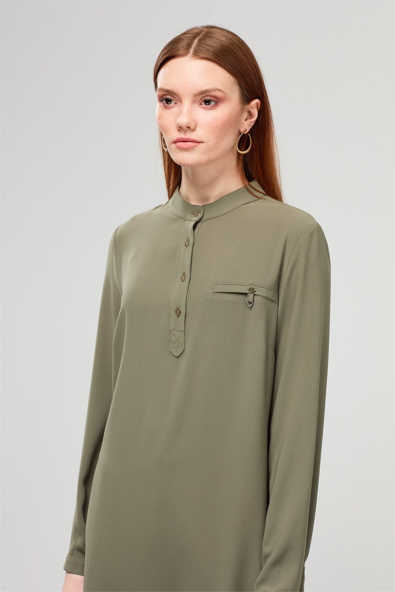 NİHAN Tunik Nihan Hakim Yaka Tunik  Haki_modest