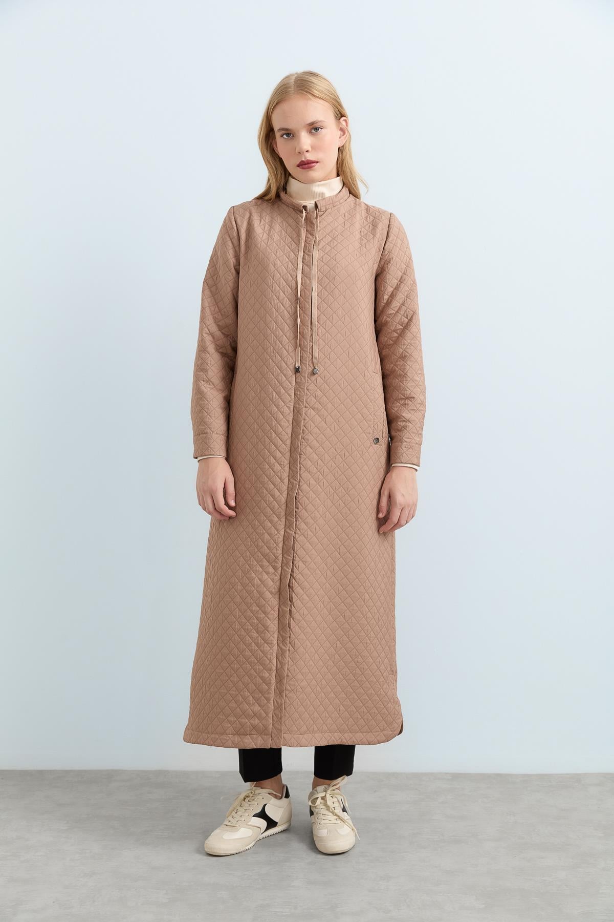 NİHAN Topcoat Nihan İnce Kapitone Bağcık Detaylı Pardesü  Vizon_modest