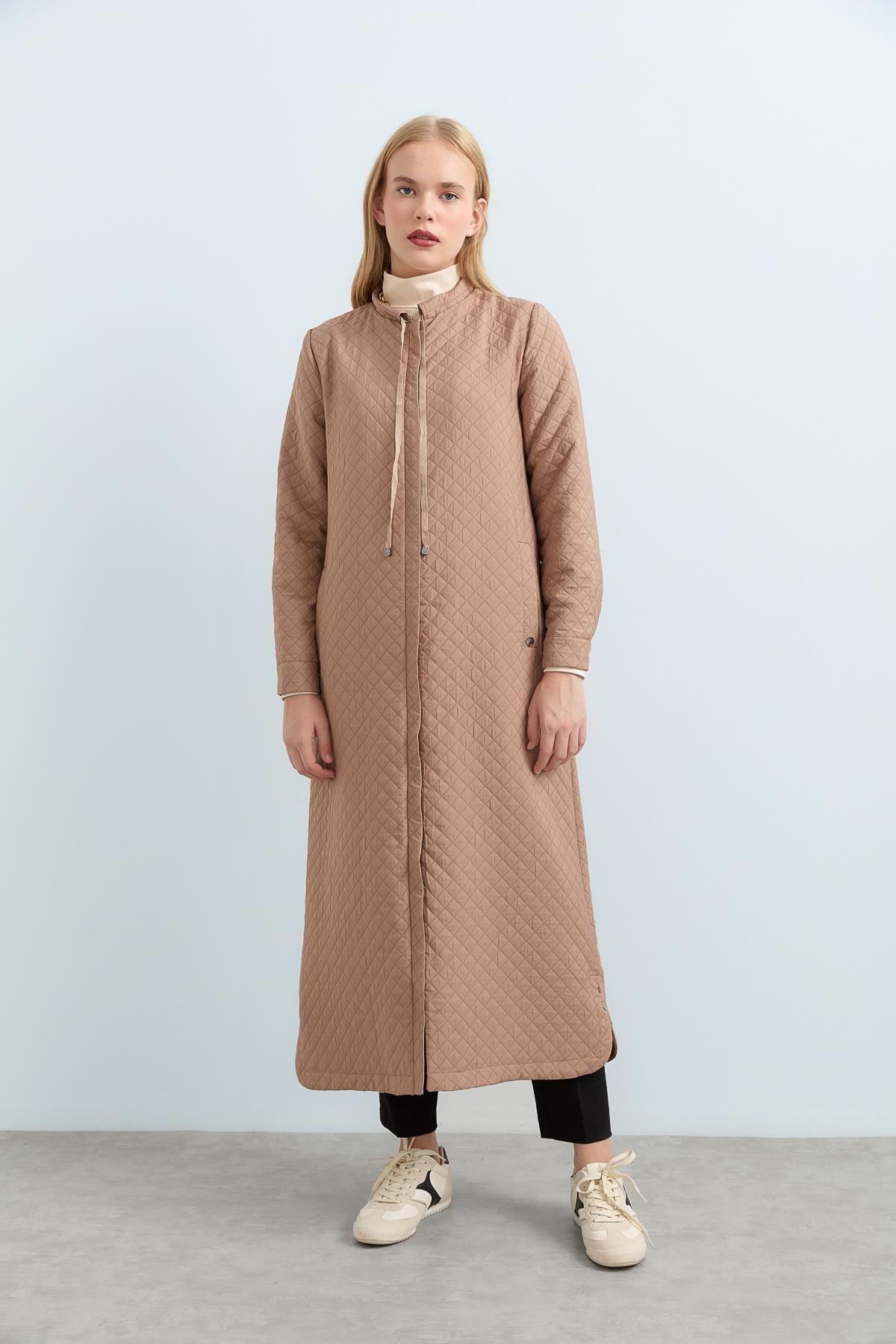 NİHAN Topcoat Nihan İnce Kapitone Bağcık Detaylı Pardesü  Vizon_modest