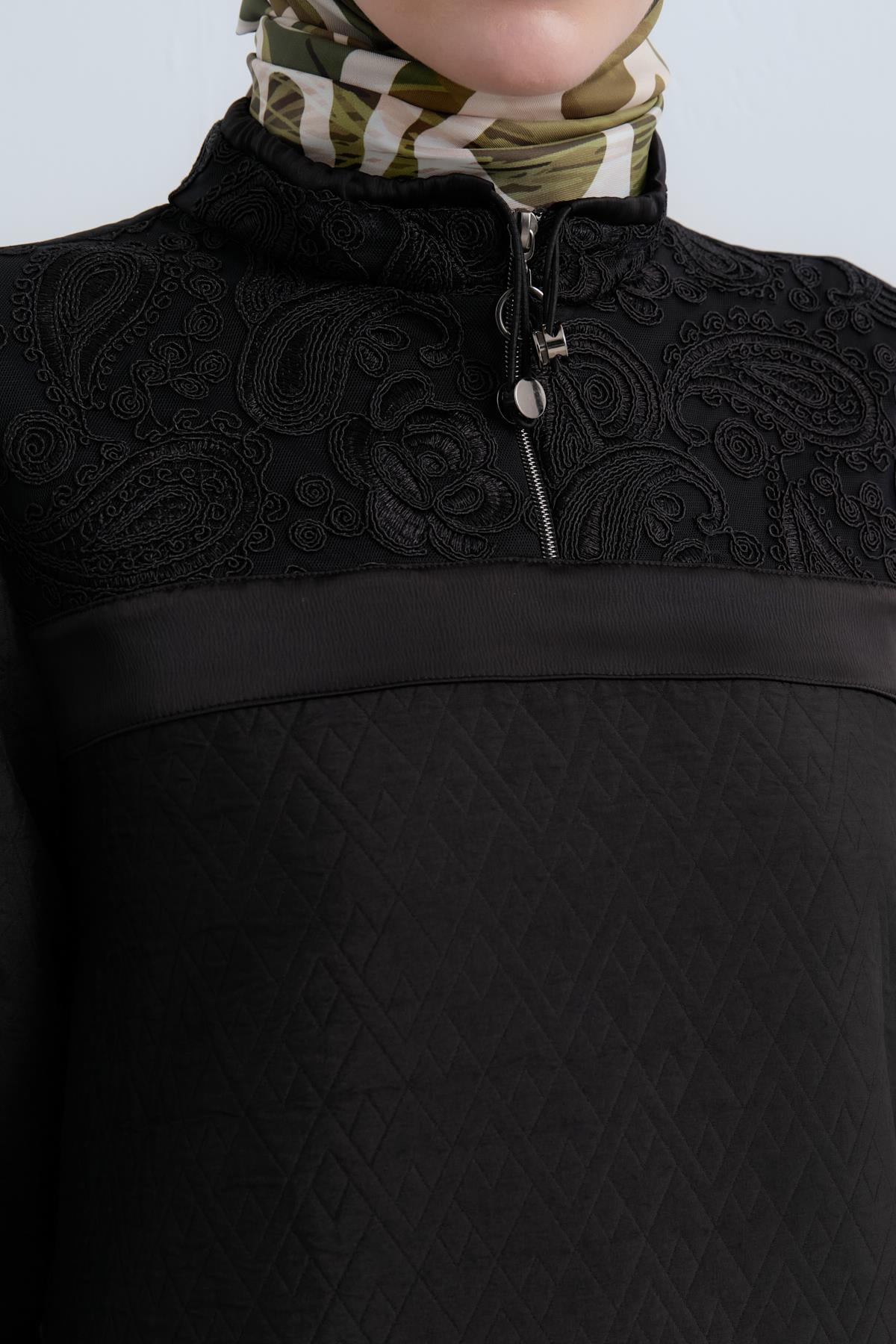 NİHAN Tunik Nihan İnce Kapitone Dantel Detaylı Sweat  Siyah_modest