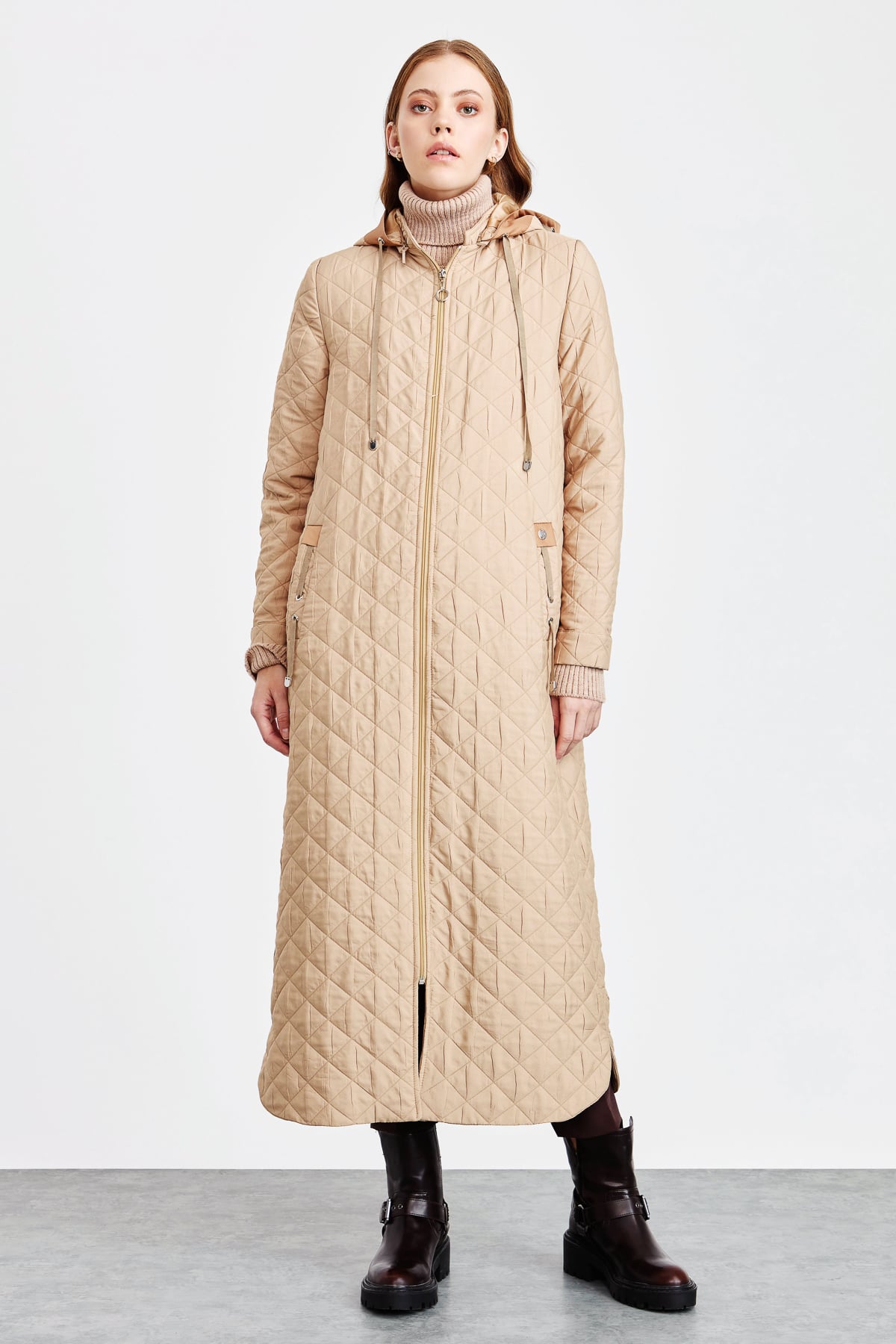 NİHAN Pardesü Nihan İnce Kapitone Pardesü  Camel_modest
