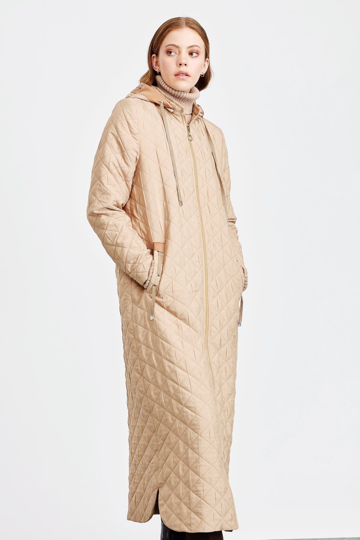 NİHAN Pardesü Nihan İnce Kapitone Pardesü  Camel_modest