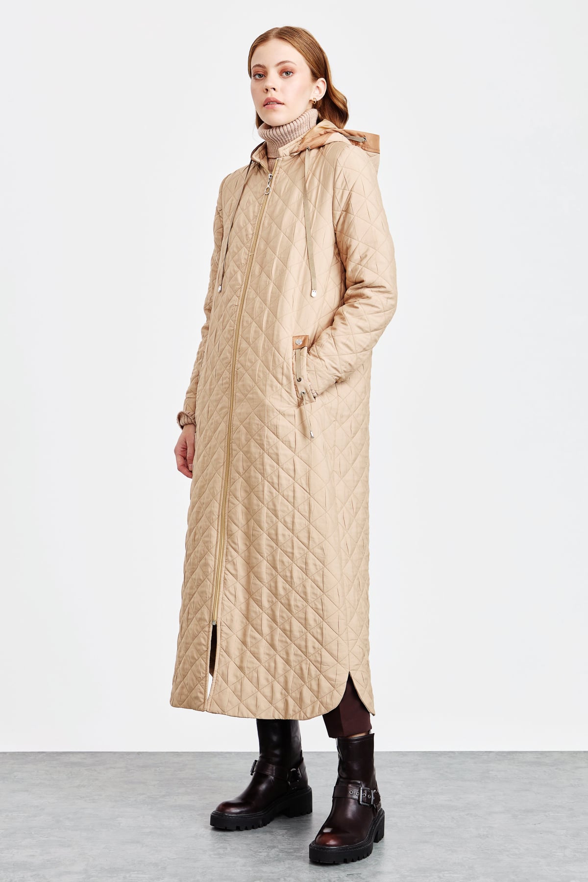 NİHAN Pardesü Nihan İnce Kapitone Pardesü  Camel_modest