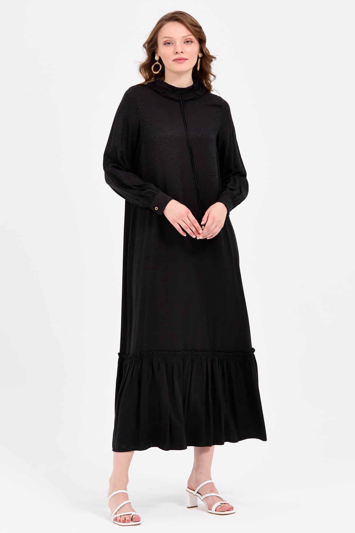 NİHAN Elbise Nihan Jakarlı Elbise  Siyah_modest