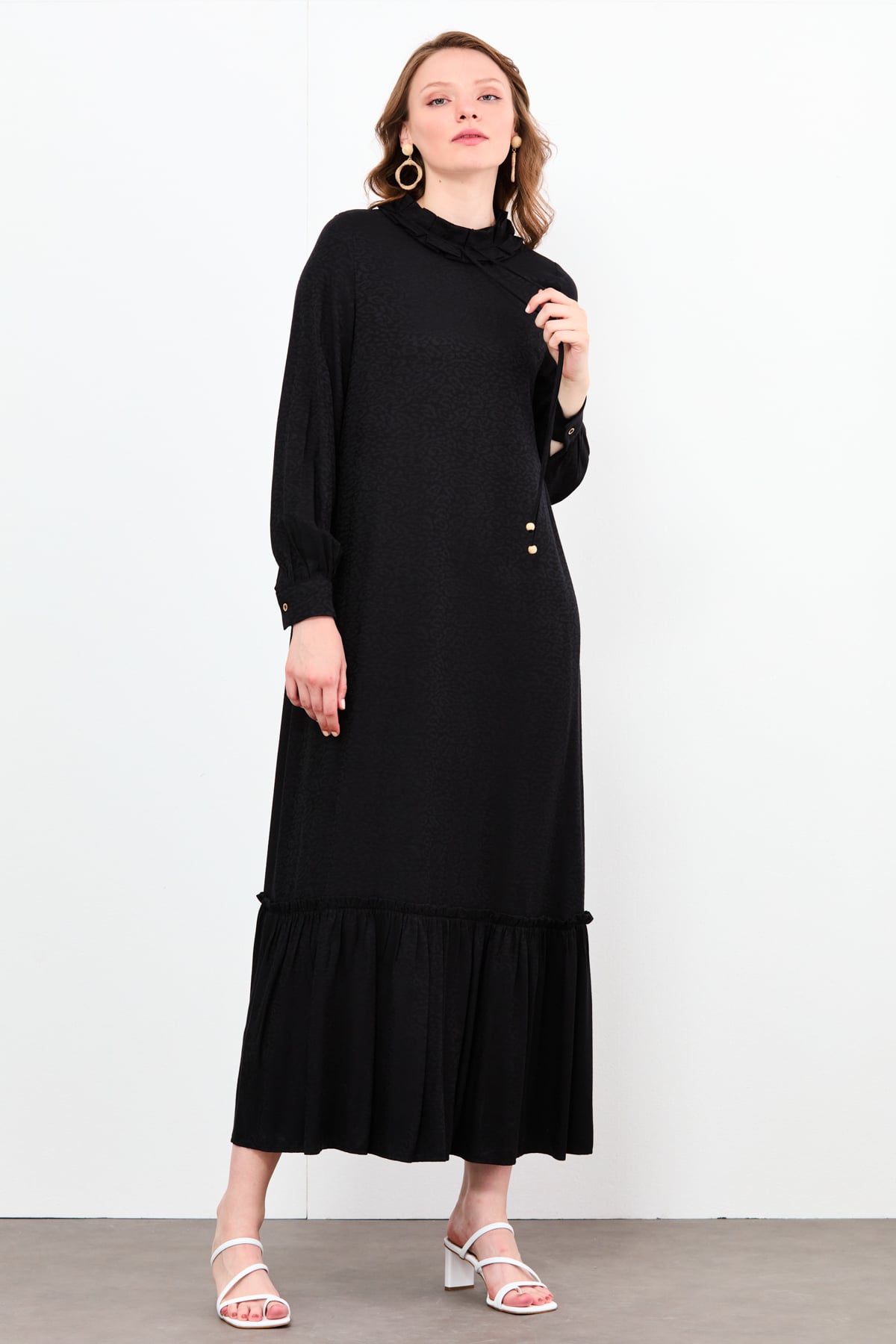 NİHAN Elbise Nihan Jakarlı Elbise  Siyah_modest
