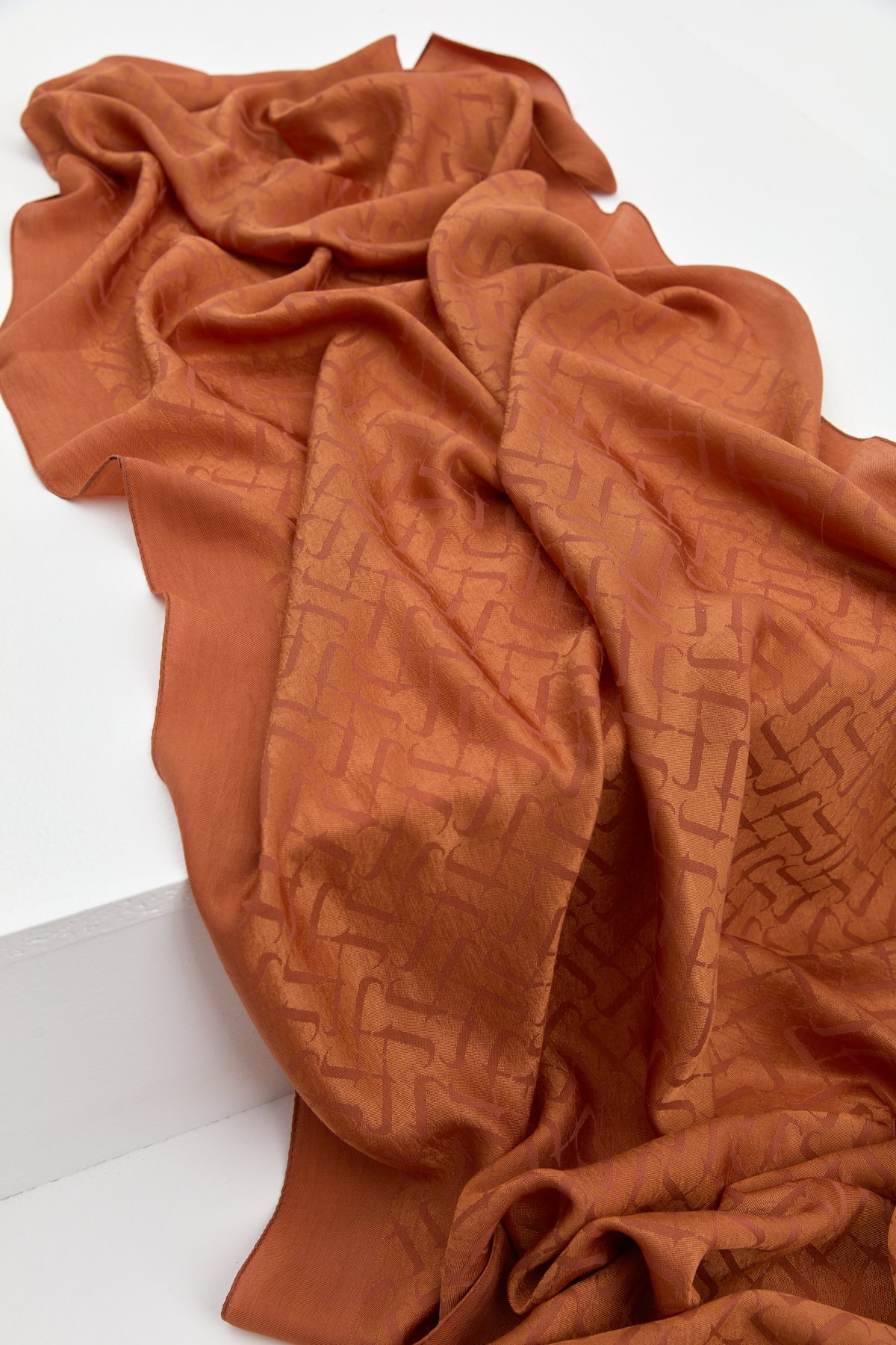 NİHAN Shawl Nihan Jakarlı Pamuk Lyocell Şal  Kiremit_modest