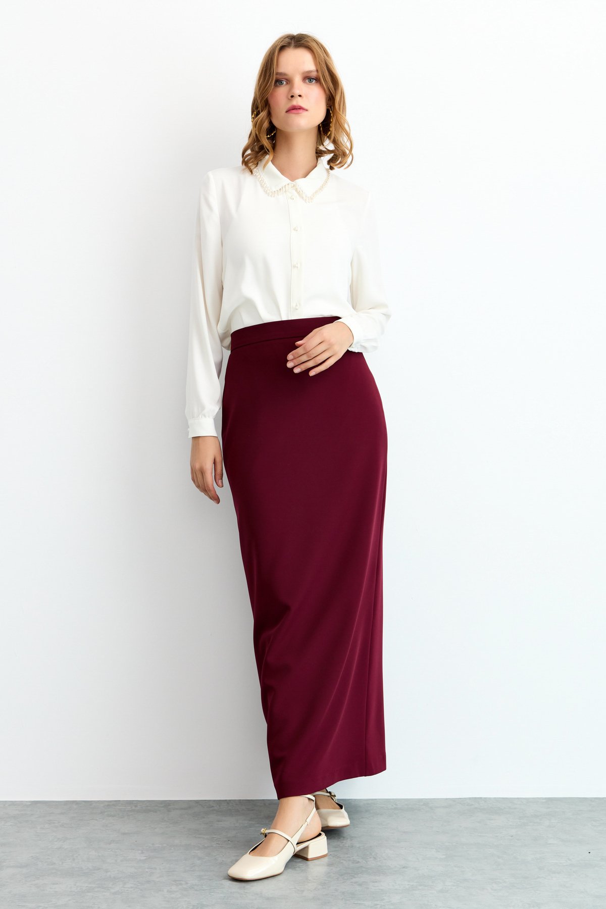 NİHAN Etek Nihan Kalem Etek  Bordo_modest