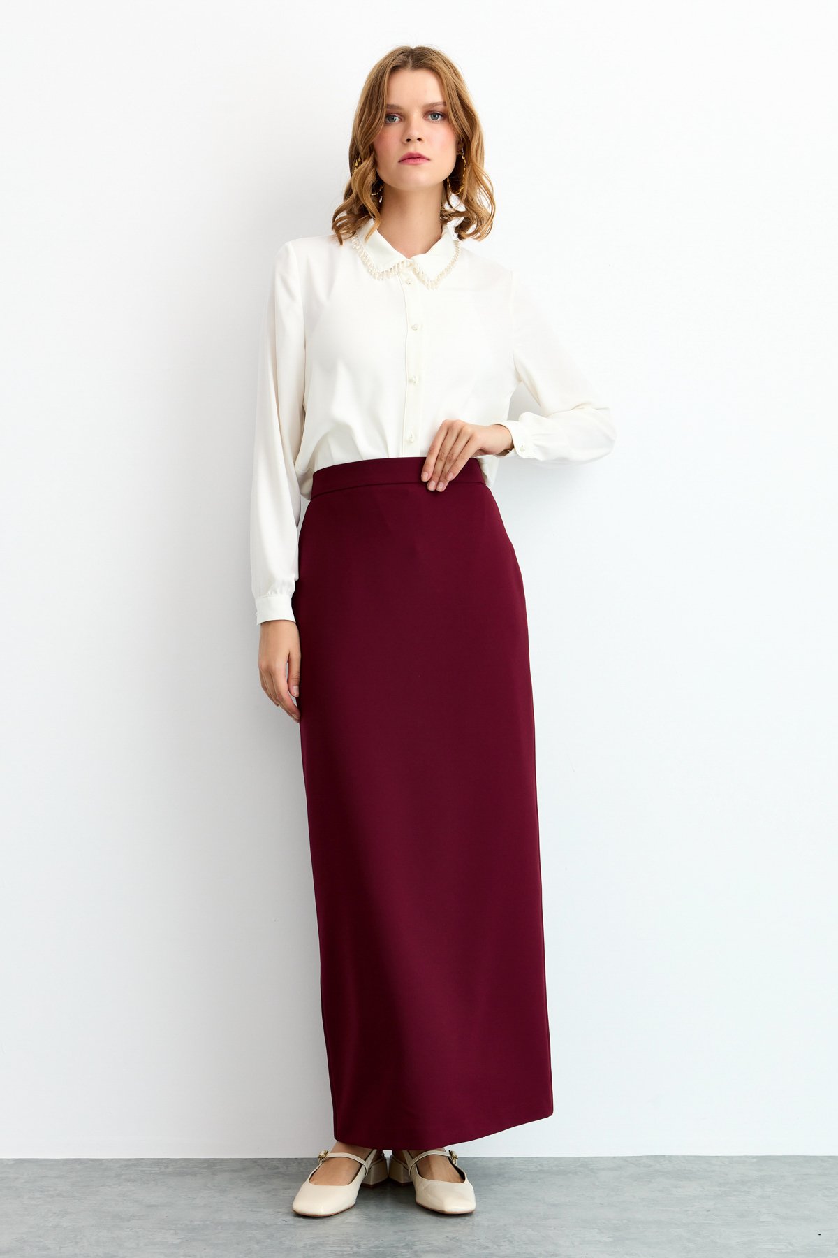 NİHAN Etek Nihan Kalem Etek  Bordo_modest