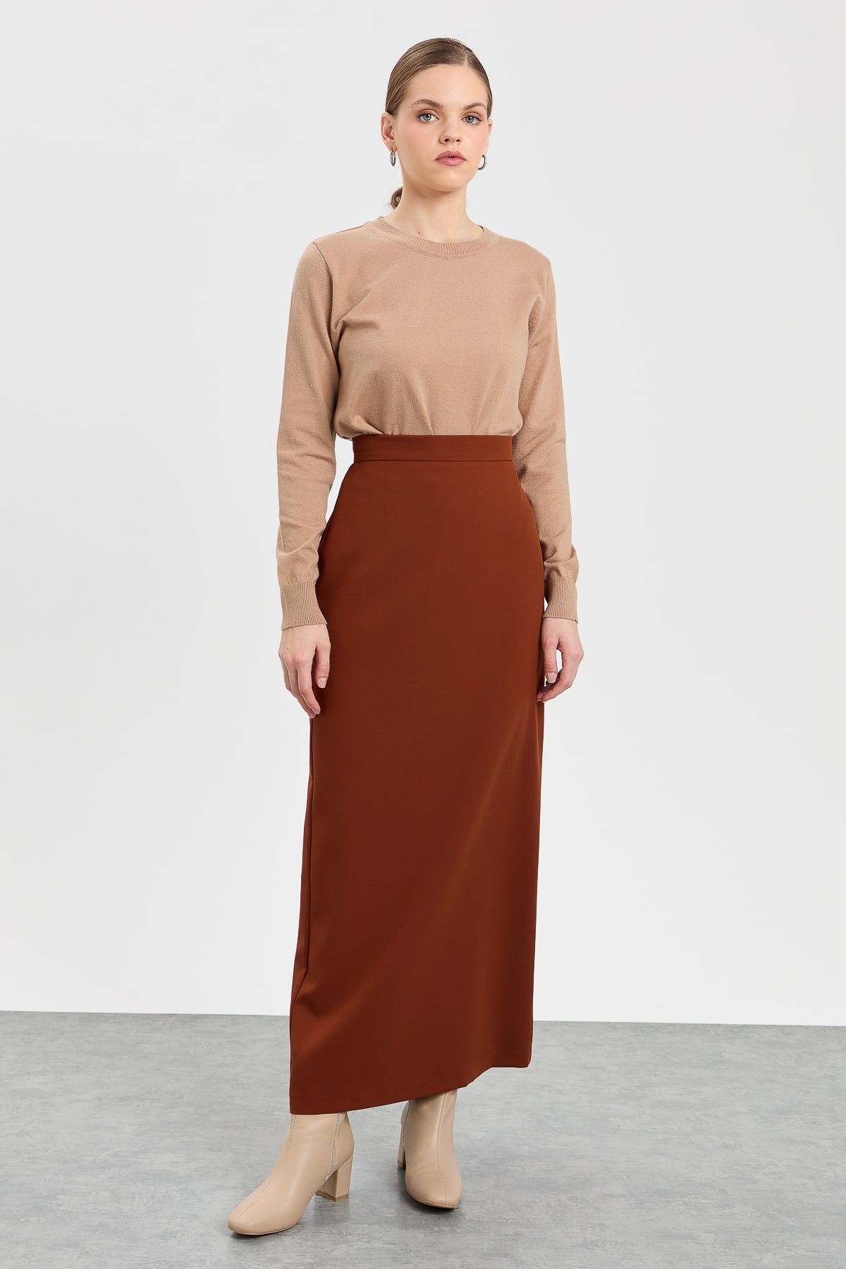 NİHAN Etek Nihan Kalem Etek  Taba_modest