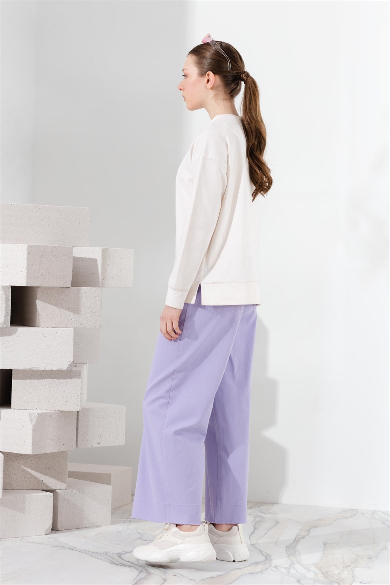 NİHAN Pantolon Nihan Kanvas Bol Pantolon  Lila_modest