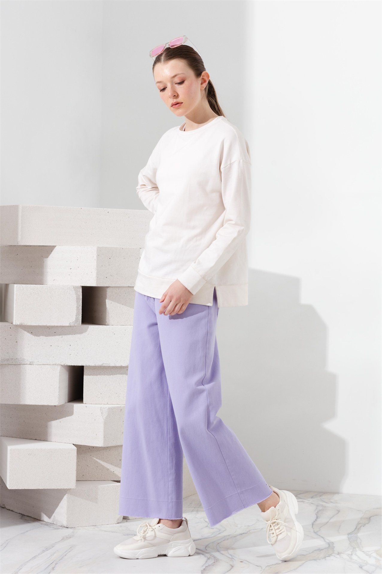 NİHAN Pantolon Nihan Kanvas Bol Pantolon  Lila_modest