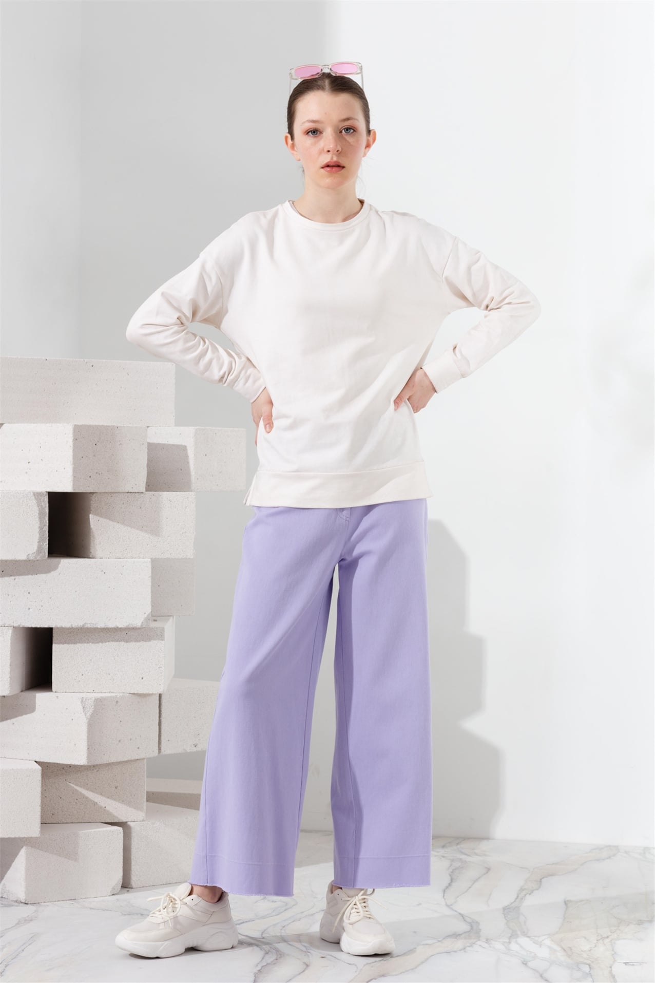 NİHAN Pantolon Nihan Kanvas Bol Pantolon  Lila_modest
