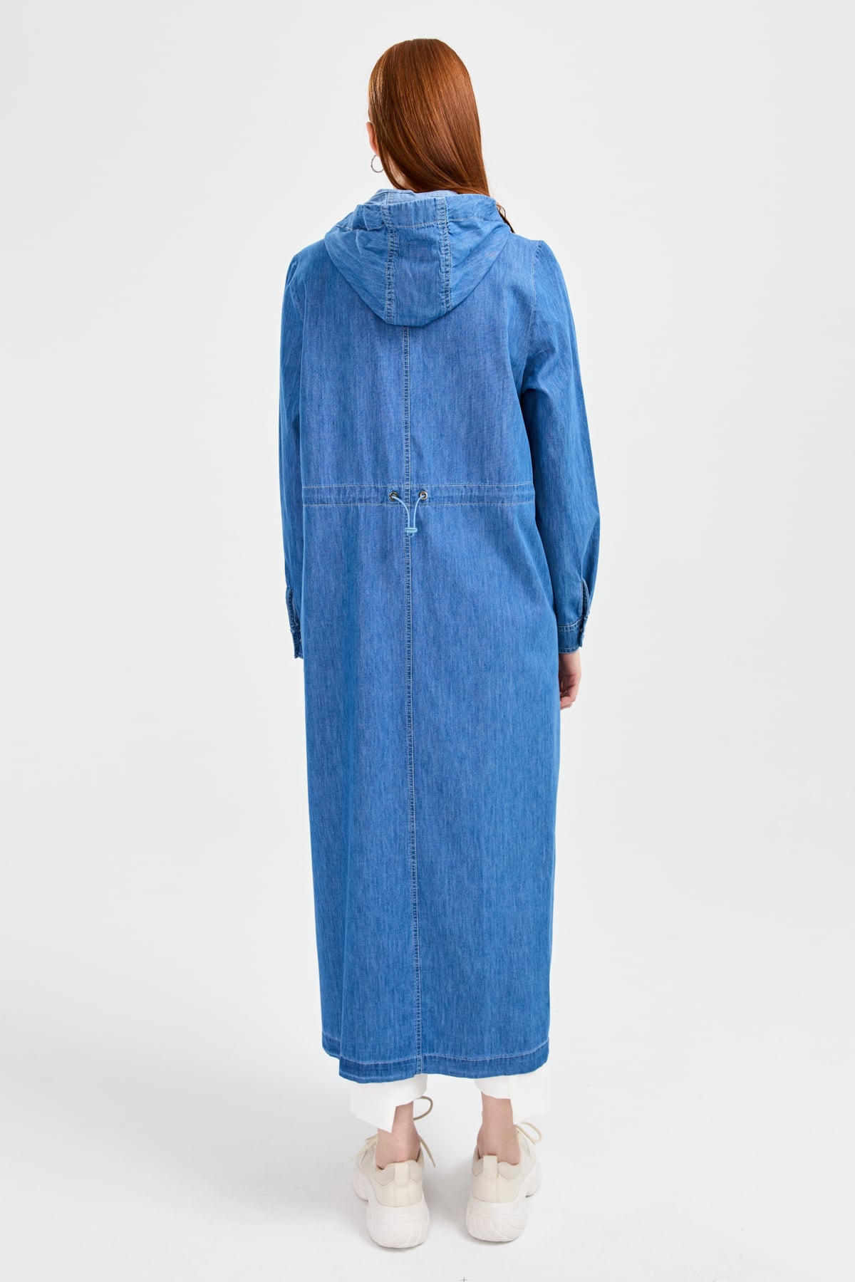NİHAN Kap Nihan Kapşonlu Denim Kap  Açık Mavi_modest