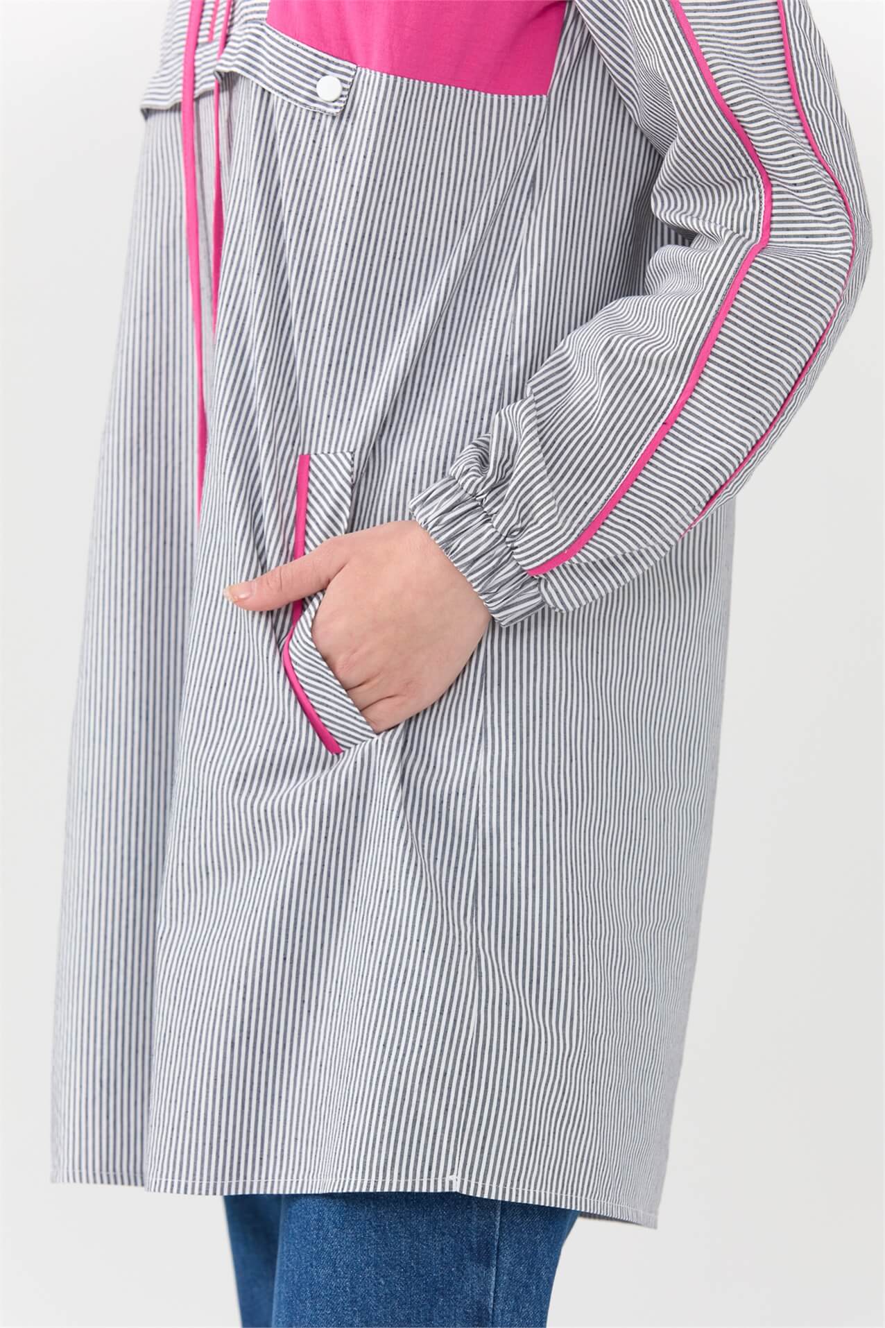 NİHAN Tunik Nihan Kapşonlu Kontrast Kombinli Poplin Tunik  Fuşya_modest