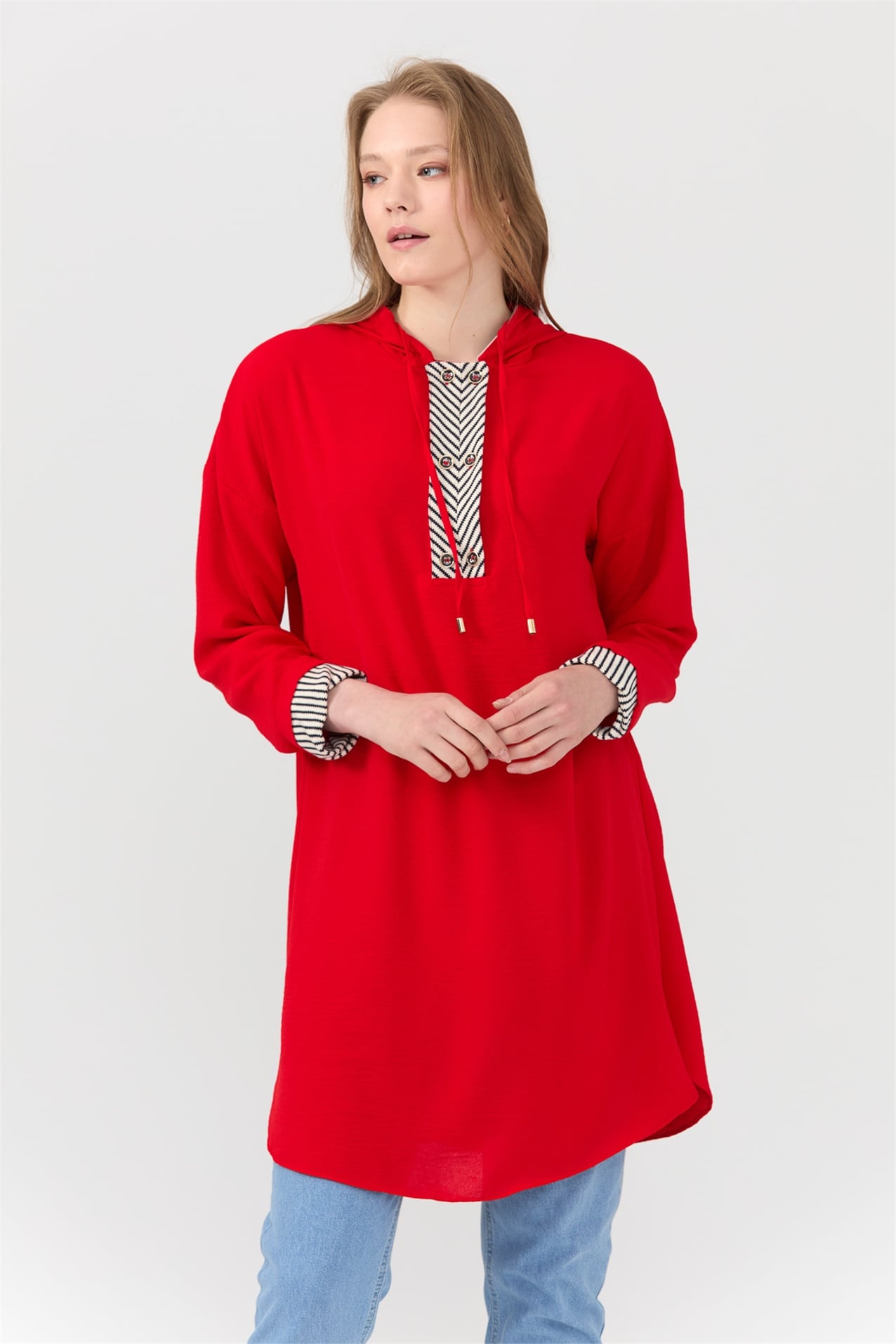 NİHAN Tunik Nihan Kapşonlu Tunik  Kırmızı_modest