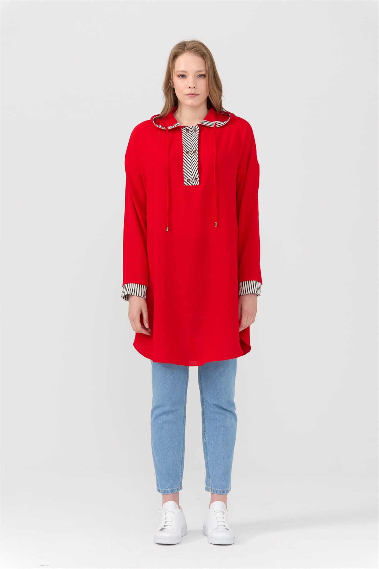 NİHAN Tunik Nihan Kapşonlu Tunik  Kırmızı_modest