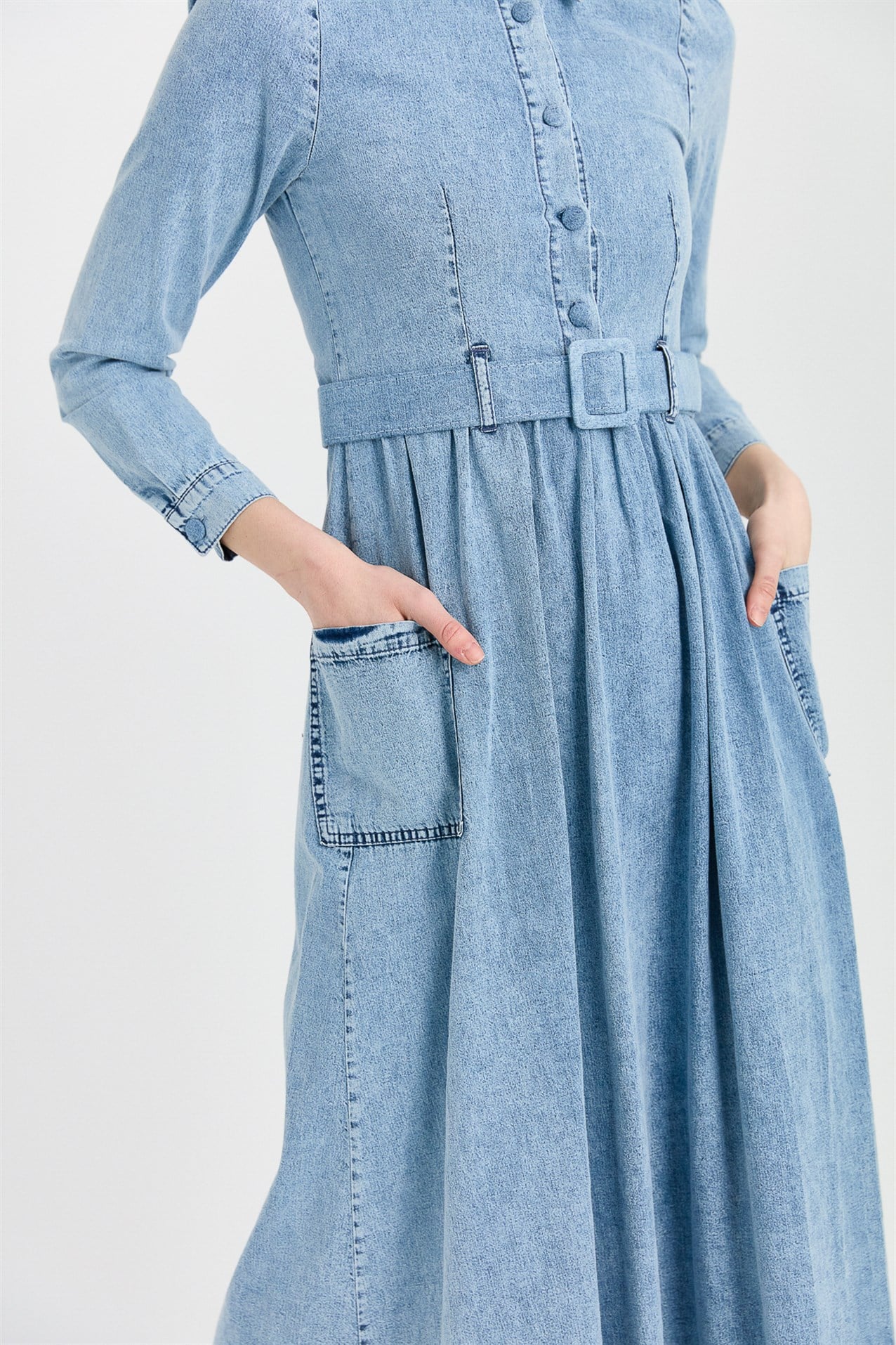 NİHAN Elbise Nihan Kemerli Denim Elbise  Buz_modest