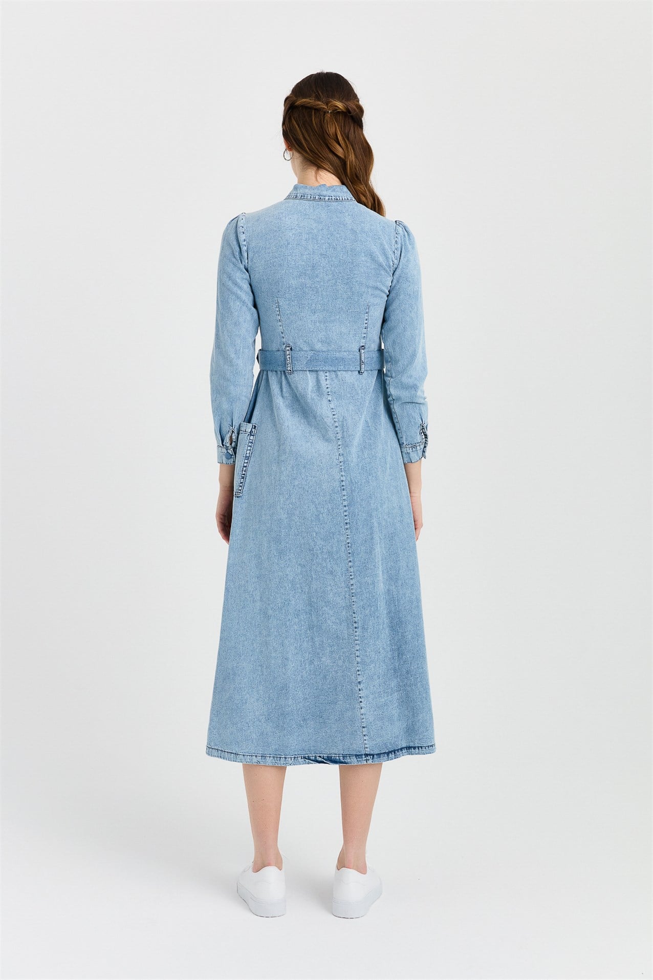 NİHAN Elbise Nihan Kemerli Denim Elbise  Buz_modest