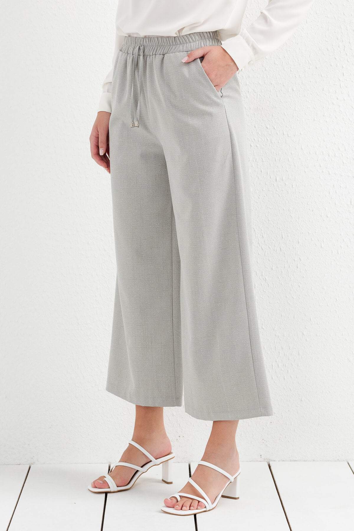NİHAN Pantolon Nihan Keten Palazzo Pantolon  Gri_modest