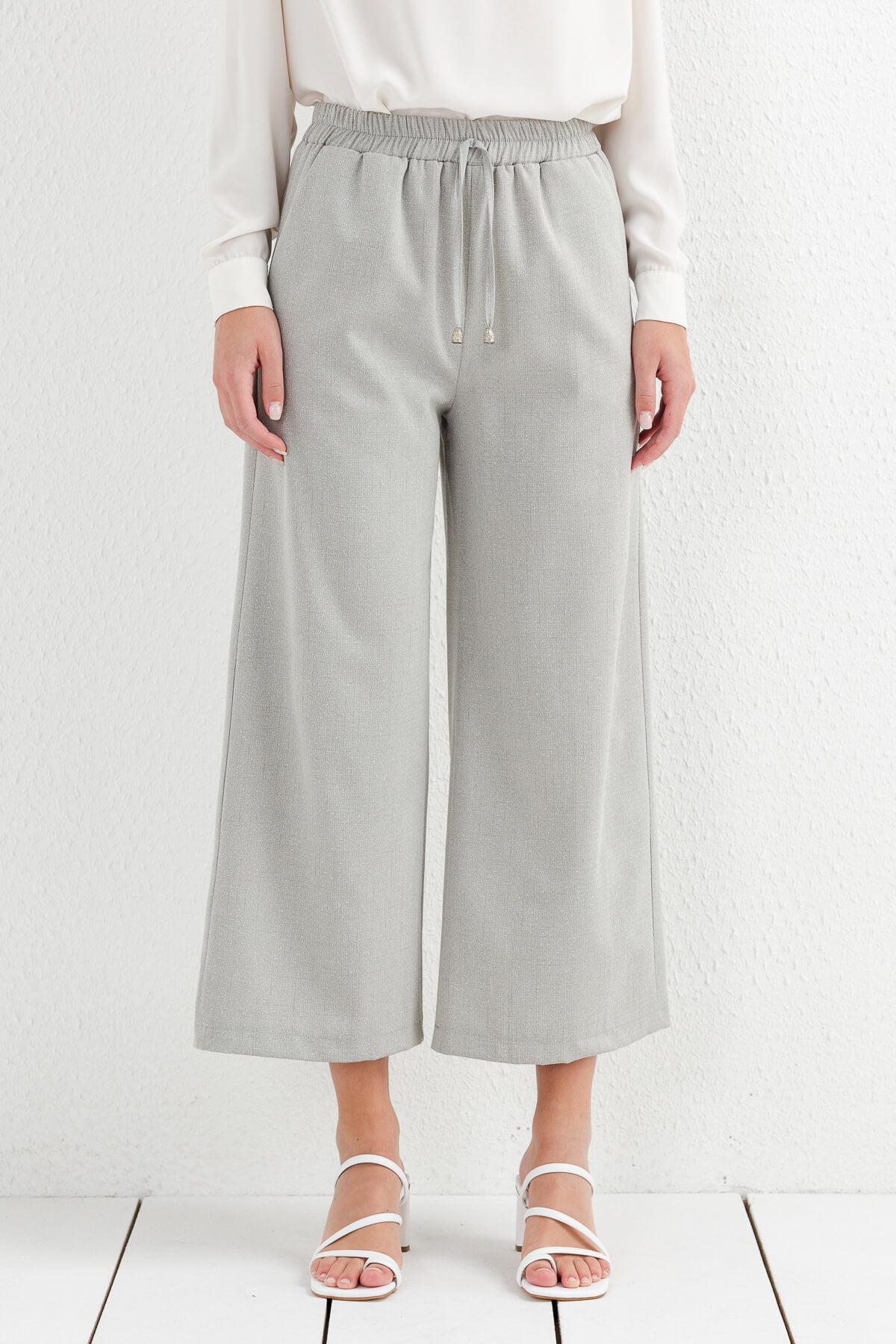 NİHAN Pantolon Nihan Keten Palazzo Pantolon  Gri_modest