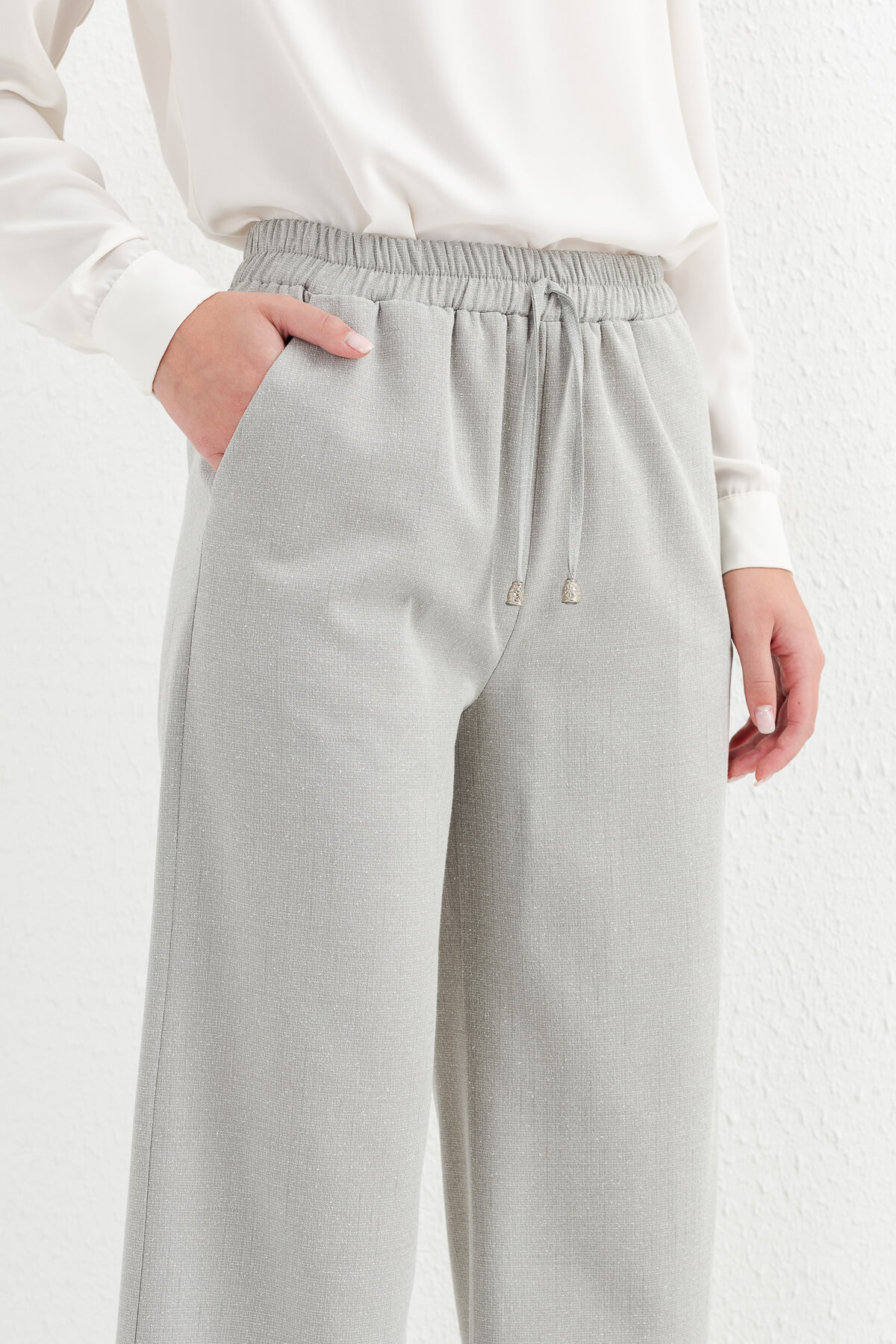 NİHAN Pantolon Nihan Keten Palazzo Pantolon  Gri_modest
