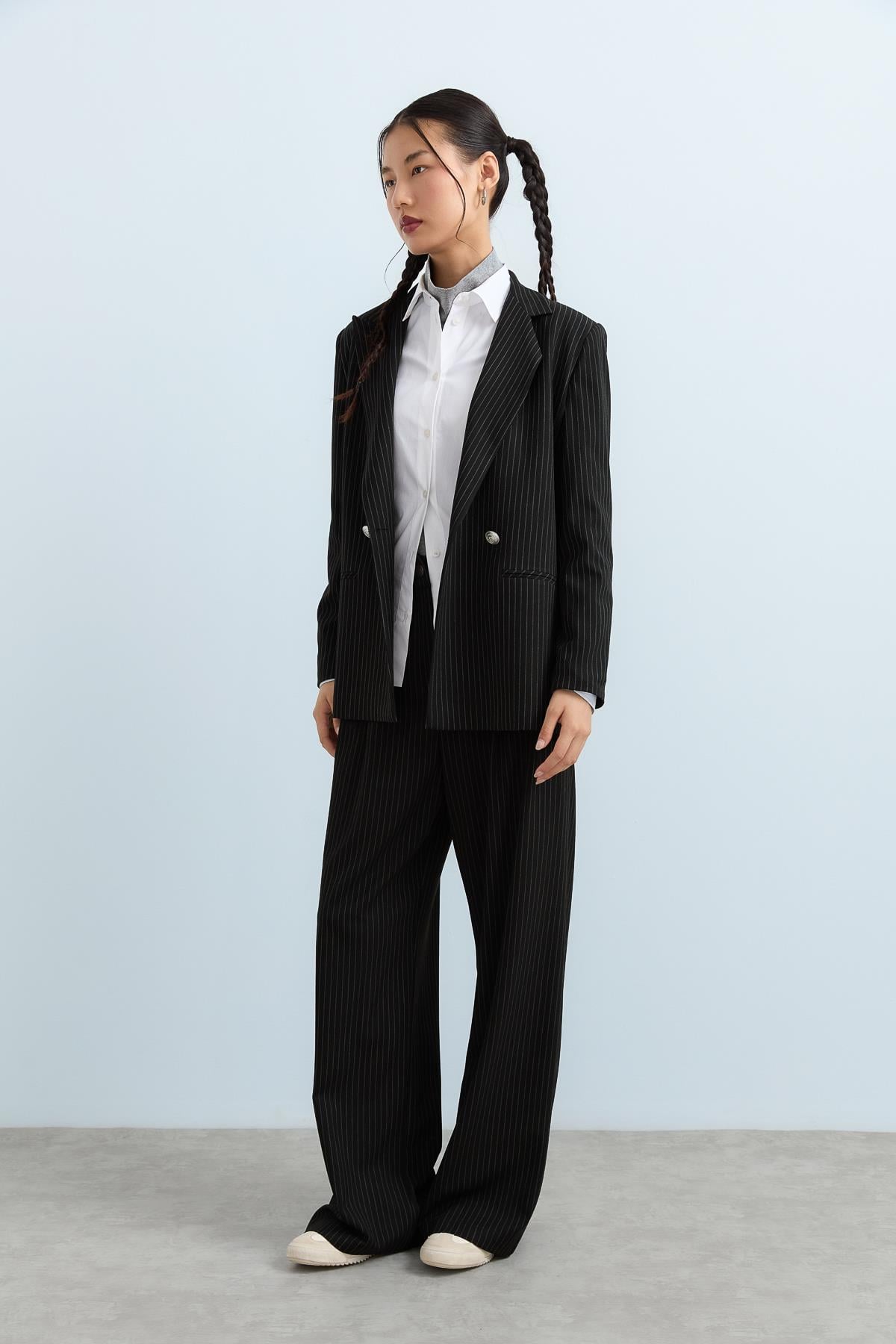 NİHAN Jacket Nihan Kılıç Yaka Çizgili Blazer Ceket  Siyah_modest