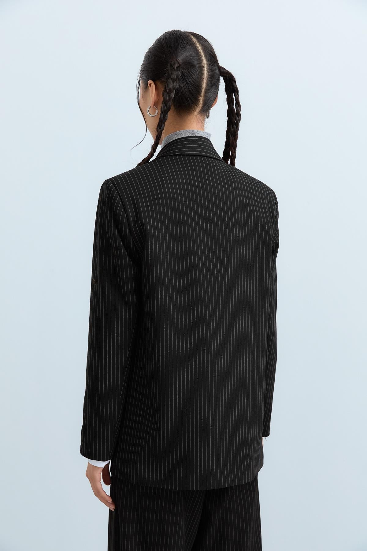 NİHAN Jacket Nihan Kılıç Yaka Çizgili Blazer Ceket  Siyah_modest