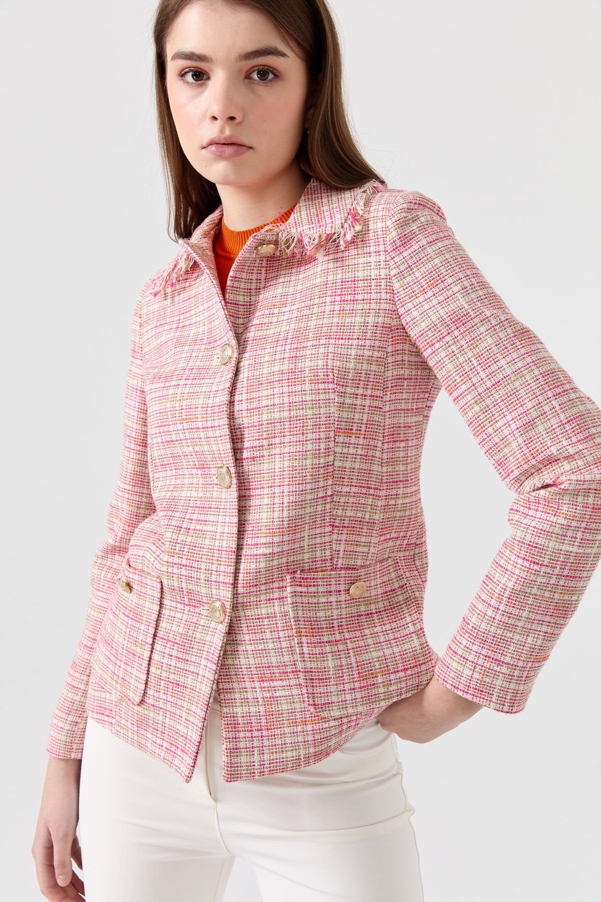NİHAN Jacket Nihan Kısa Chanel Ceket  Fuşya_modest