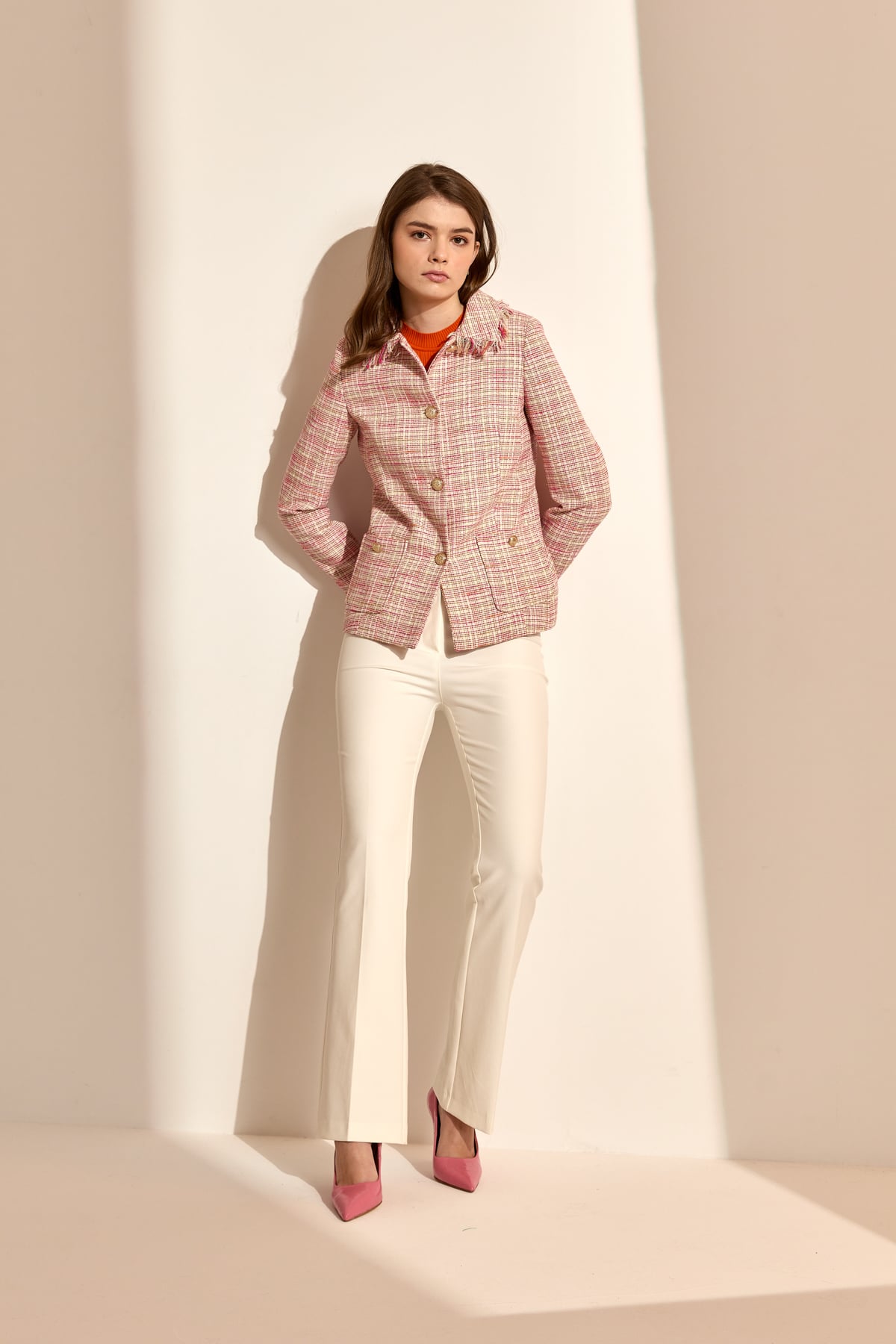 NİHAN Jacket Nihan Kısa Chanel Ceket  Fuşya_modest