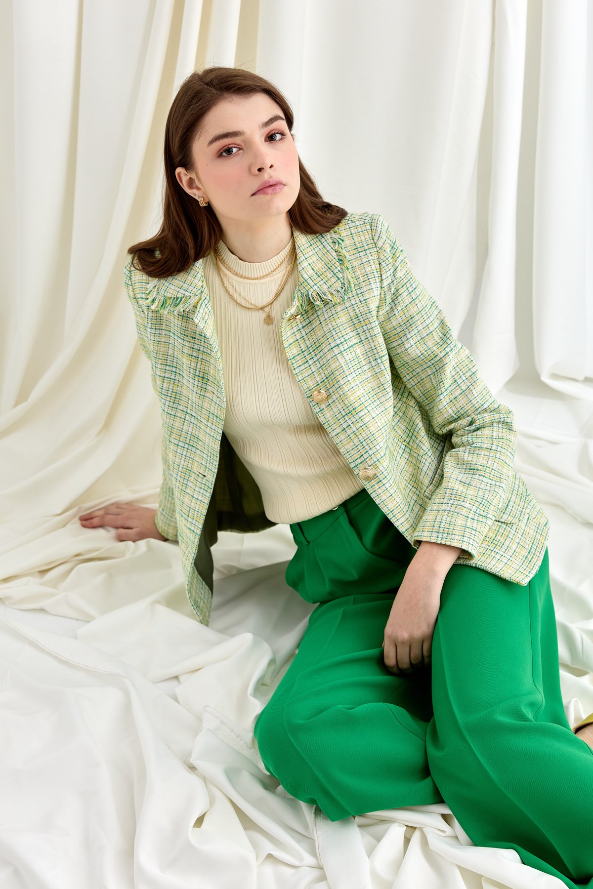 NİHAN Jacket Nihan Kısa Chanel Ceket  Yeşil_modest