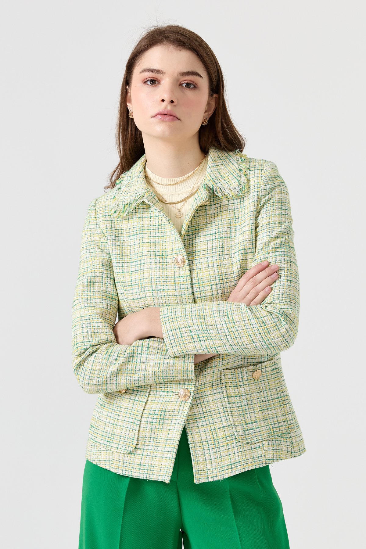 NİHAN Jacket Nihan Kısa Chanel Ceket  Yeşil_modest
