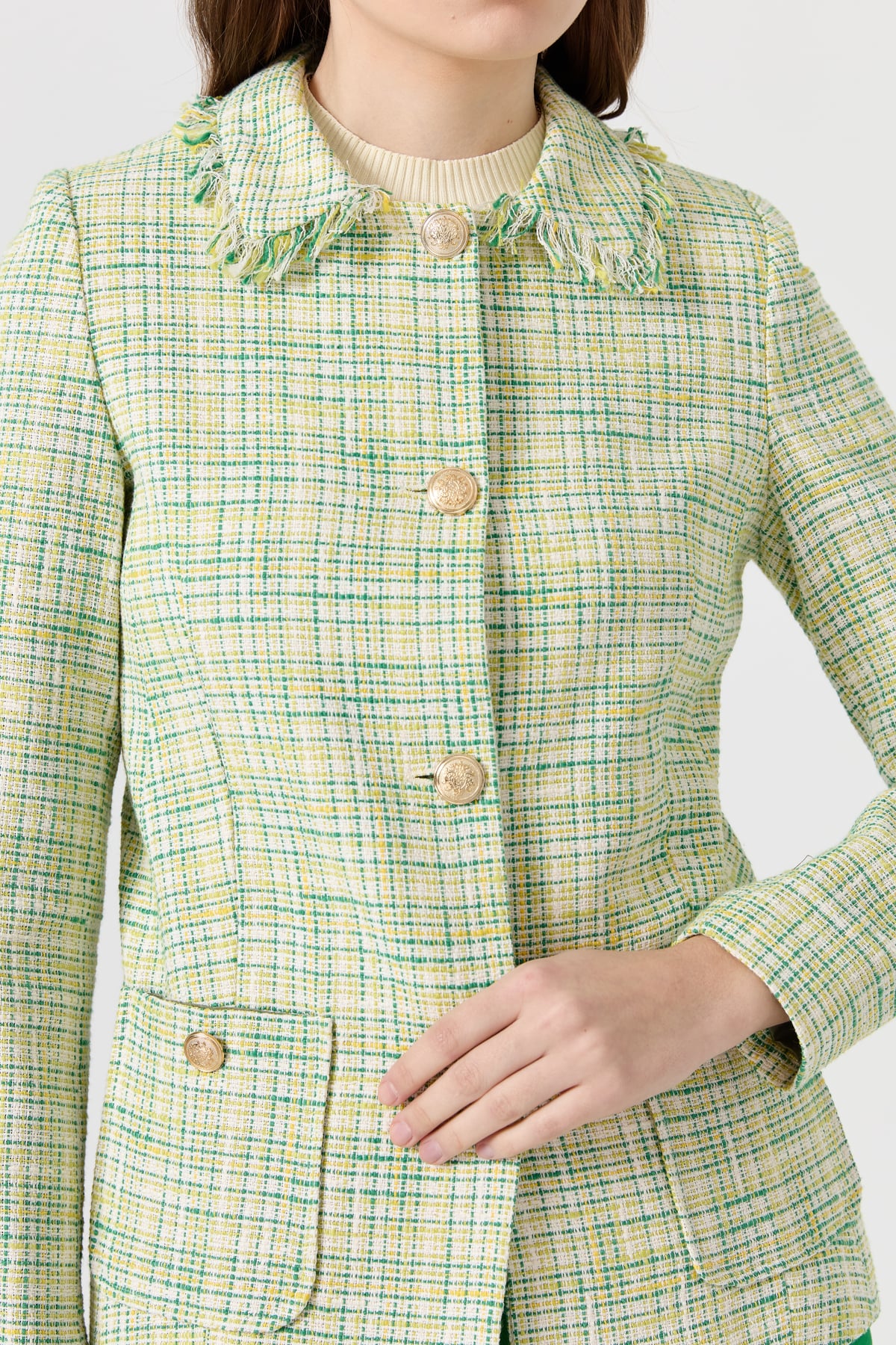 NİHAN Jacket Nihan Kısa Chanel Ceket  Yeşil_modest