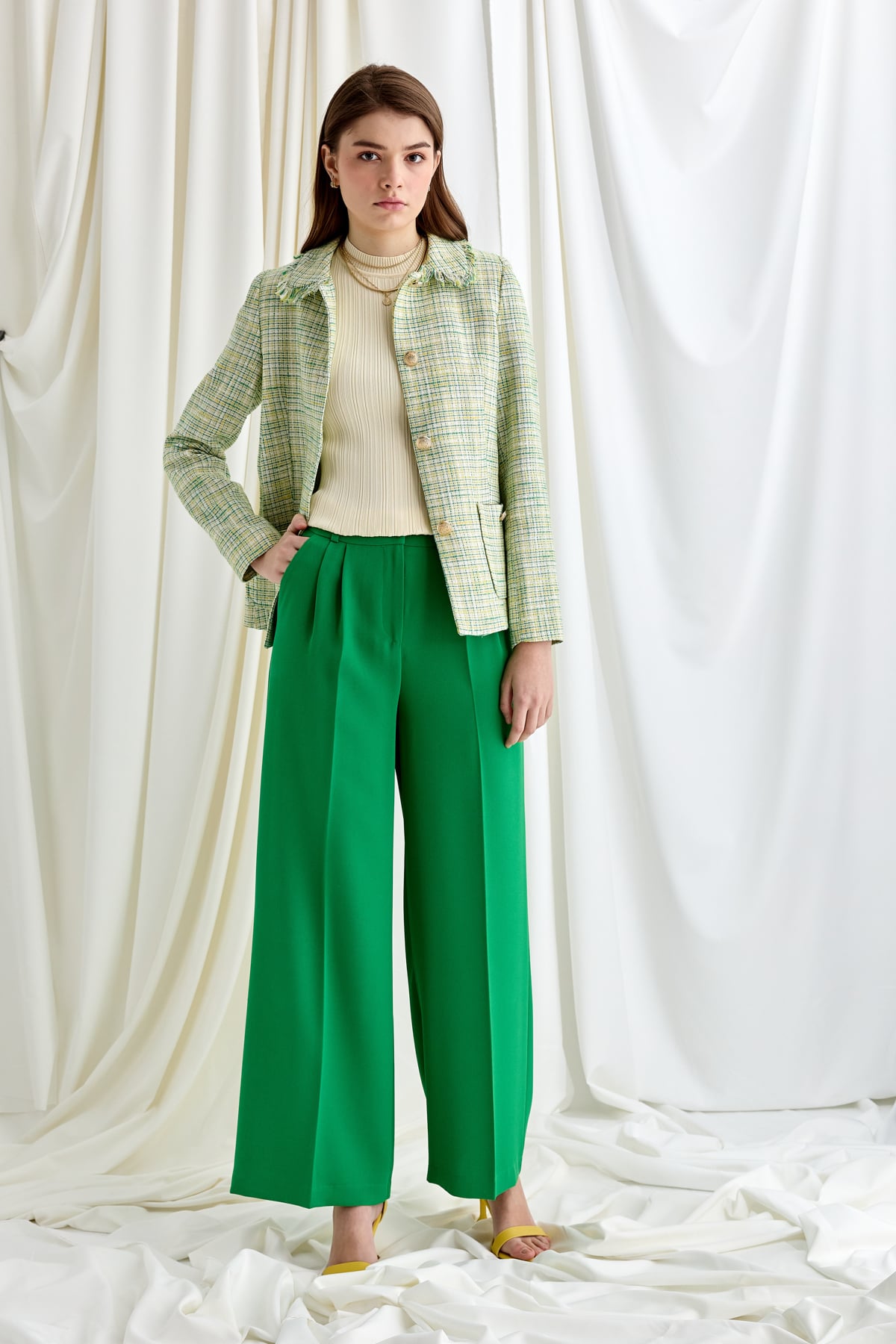 NİHAN Jacket Nihan Kısa Chanel Ceket  Yeşil_modest