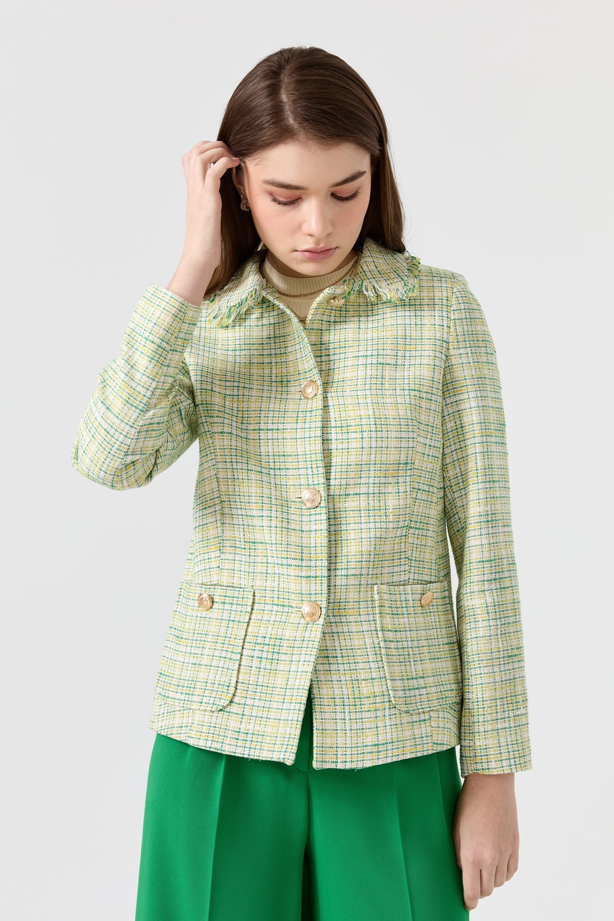 NİHAN Jacket Nihan Kısa Chanel Ceket  Yeşil_modest