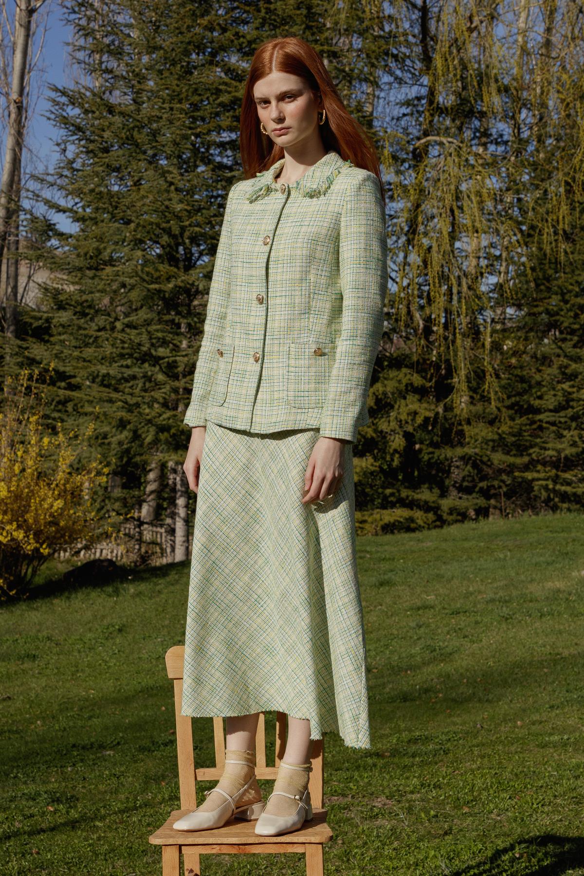 NİHAN Jacket Nihan Kısa Chanel Ceket  Yeşil_modest