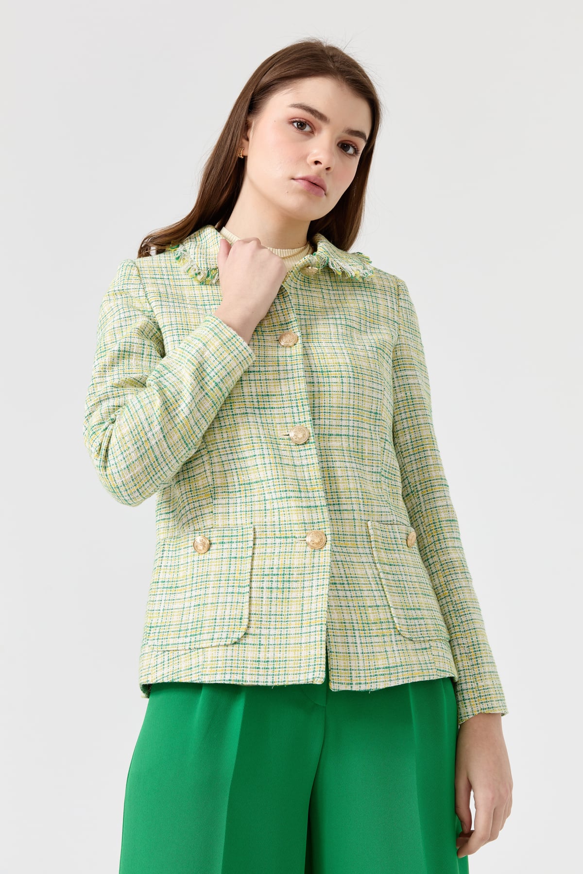 NİHAN Jacket Nihan Kısa Chanel Ceket  Yeşil_modest