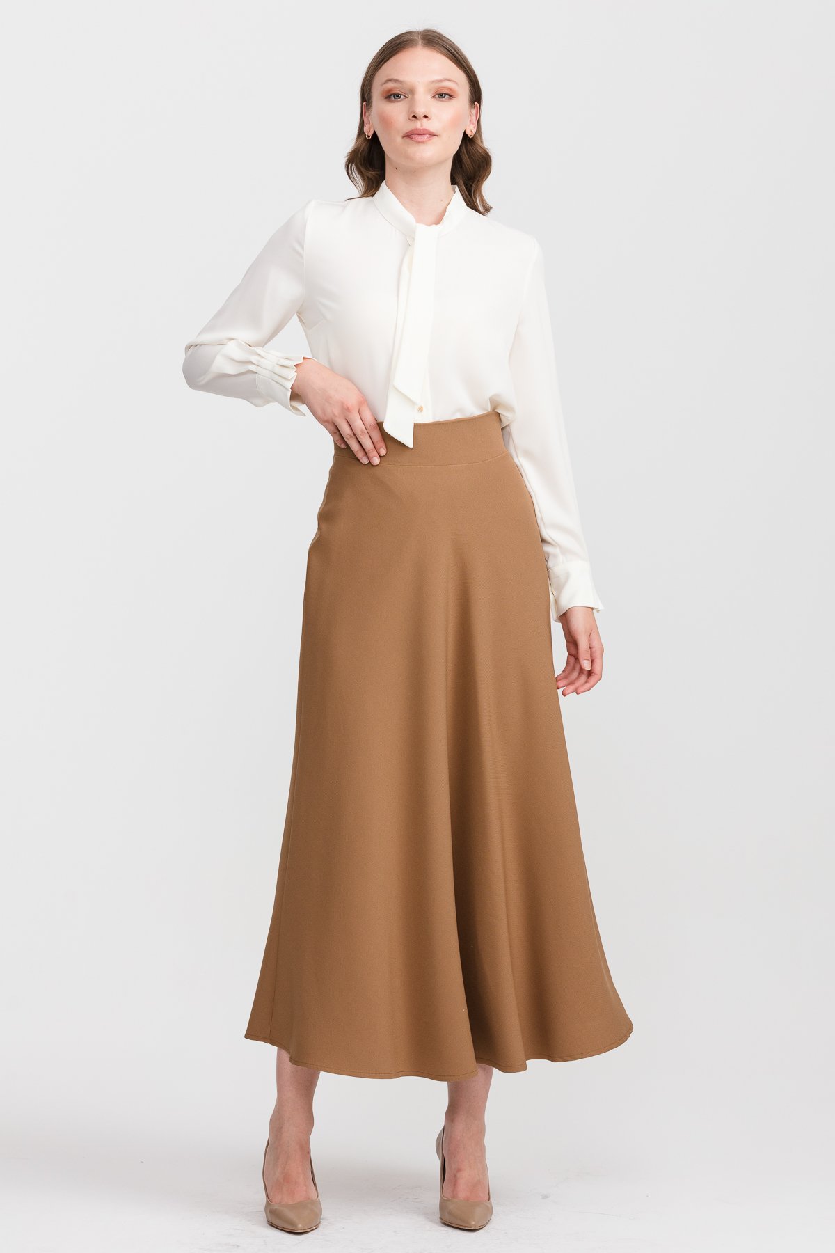 NİHAN Etek Nihan Kloş Etek  Vizon_modest