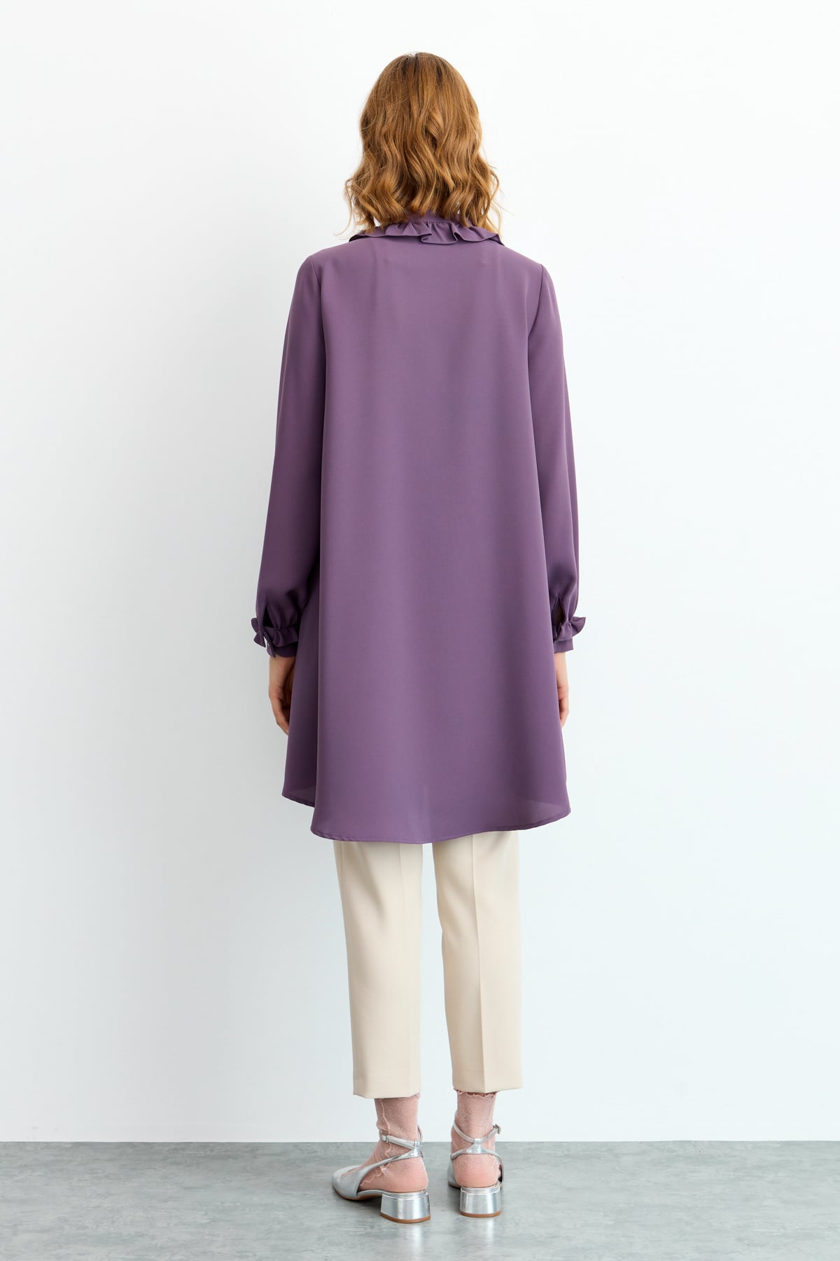NİHAN Tunik Nihan Kol ve Yaka Detaylı Tunik  Mor_modest