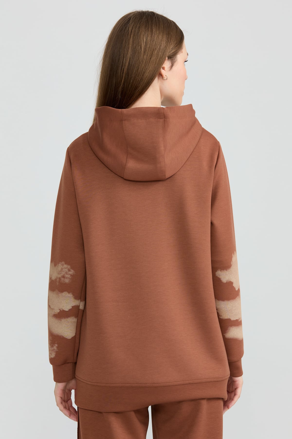 NİHAN Sweat Nihan Kolları Baskılı Sweat  Kahve_modest