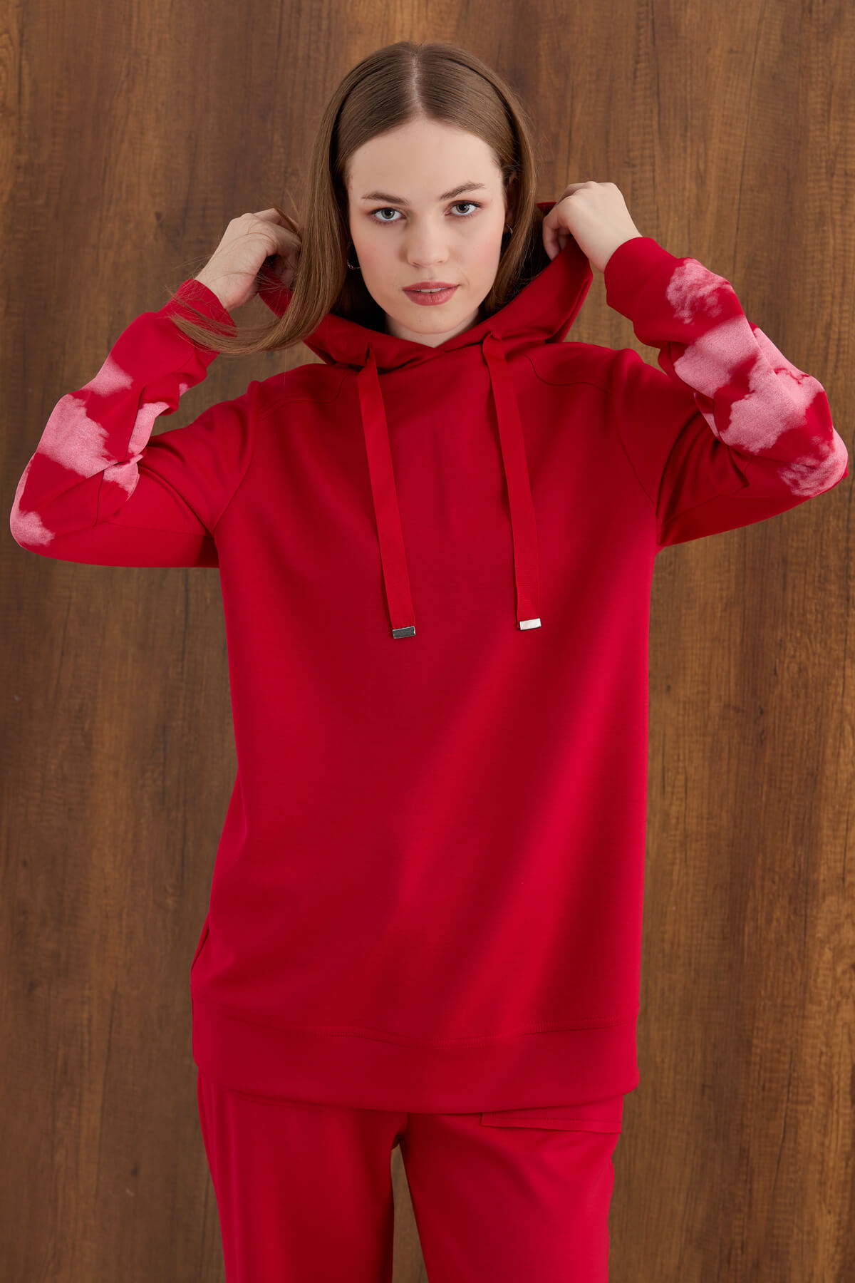 NİHAN Sweat Nihan Kolları Baskılı Sweat  Kırmızı_modest