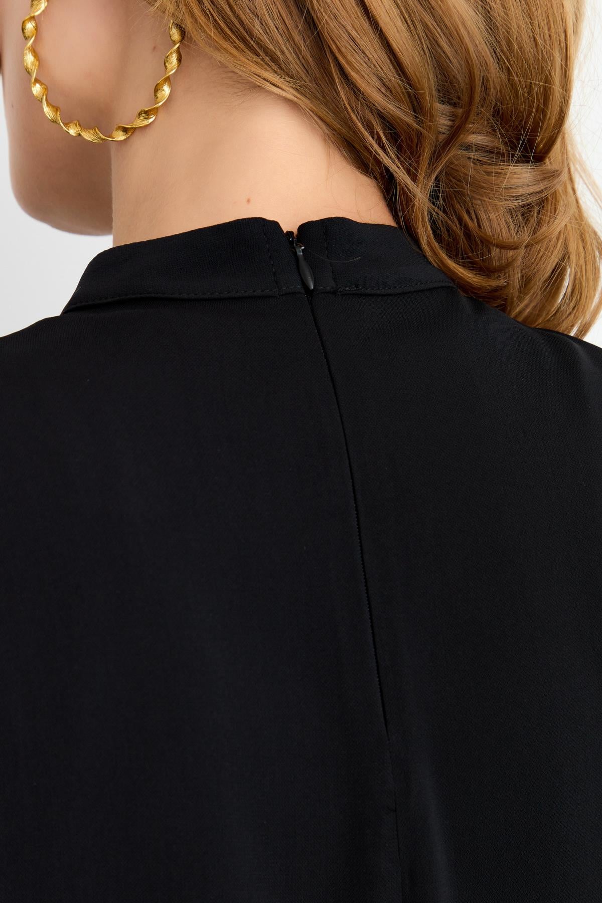 NİHAN Bluz Nihan Kolları Pileli Dik Yaka Bluz  Siyah_modest