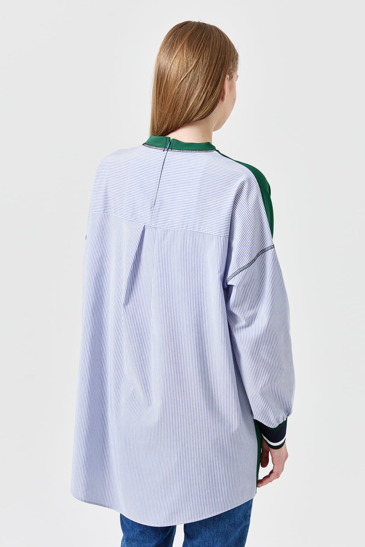 NİHAN Sweat Nihan Kolları Poplin Ribanalı Tunik  Benetton Yeşili_modest