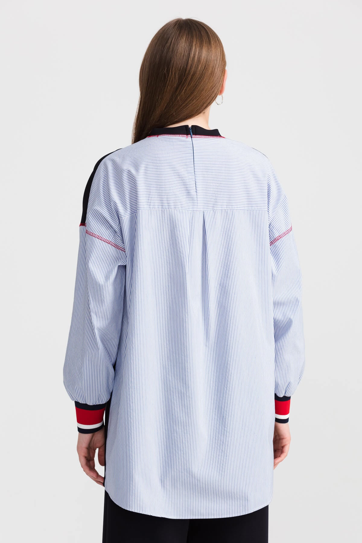 NİHAN Sweat Nihan Kolları Poplin Ribanalı Tunik  Lacivert_modest
